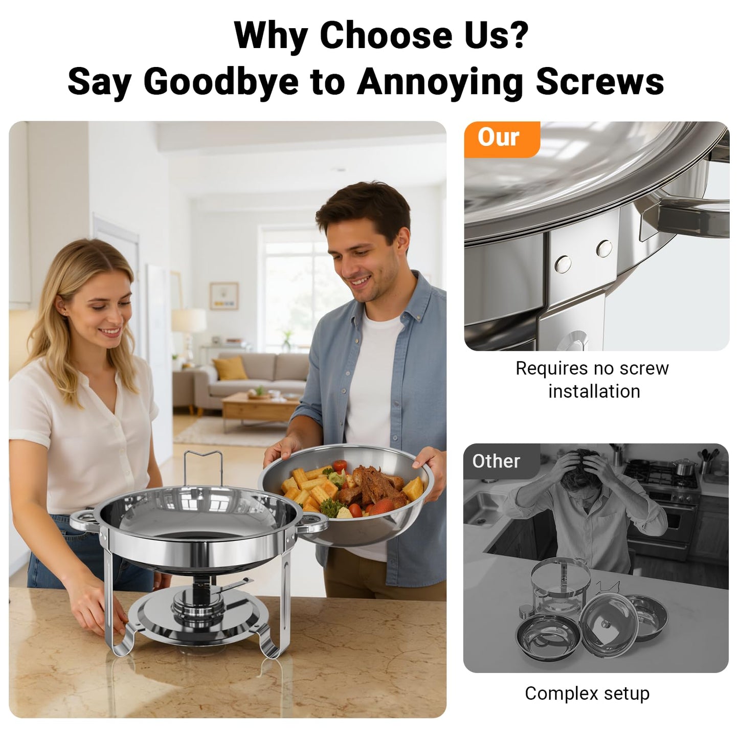 Chafing Dishes for Buffet 4 Pack, 5QT Round Stainless Steel Chafing Dish Set Food Pan with Lid, Buffet Warmers Sets for Home, Gatherings, Birthday, Parties, Church Events,Catering Events