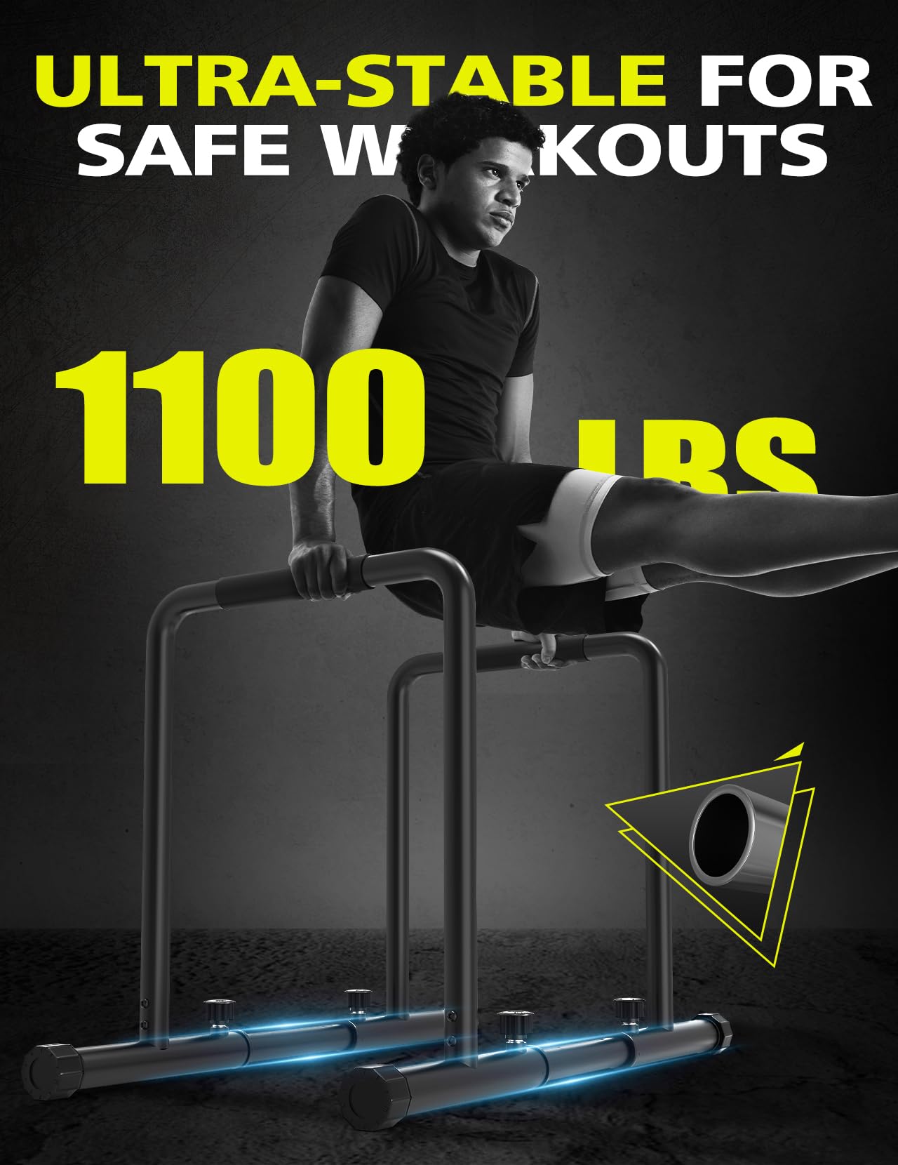 Dripex 1100lbs Adjustable Dip Bar Heavy Duty Steel Dip Station, Home Dip Stand with Two Safety Connectors, Parallel Bars Dip Equipment for Calisthenics, Strength Training