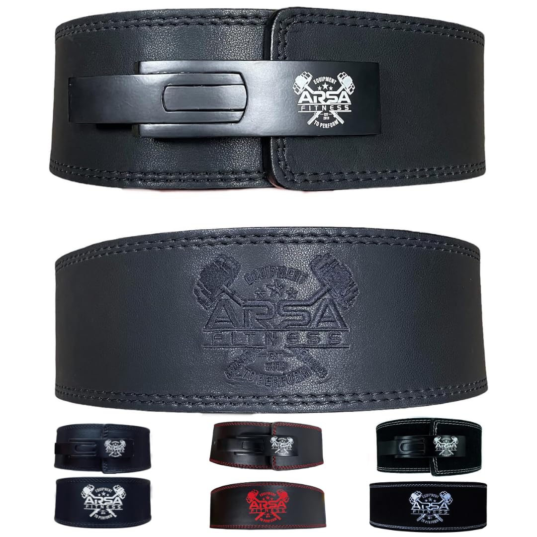 Arsa Fitness Weightlifting Adjustable Lever Belt for Men & Women Real Cow Hide Leather for Powerlifting Back Support Workout Deadlifts Squats 10MM Thickness 4" Width - Nighthawk (XX-Large)