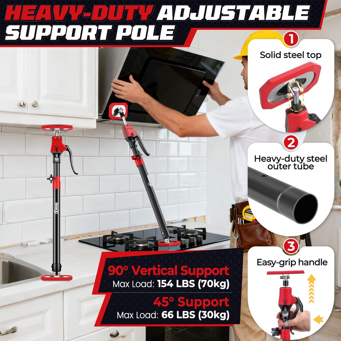 XINQIAO Cabinet Jacks for Installing Cabinets, Heavy Duty Third Hand Tools Adjustable Support Pole from 23.6 IN to 45.3 IN, 4 PCS