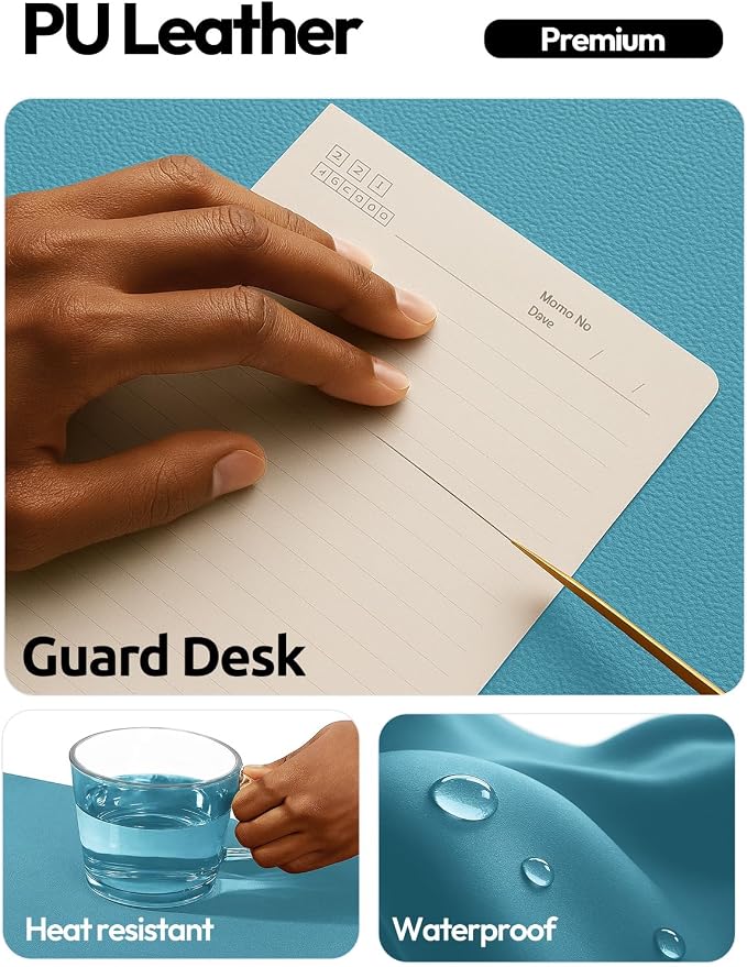YSAGi Leather Desk Pad Protector, Office Desk Mat, Large Mouse Pad, Non-Slip PU Leather Desk Blotter, Laptop Desk Pad, Waterproof Desk Writing Pad for Office and Home (Turquoise,47.2" x 23.6")