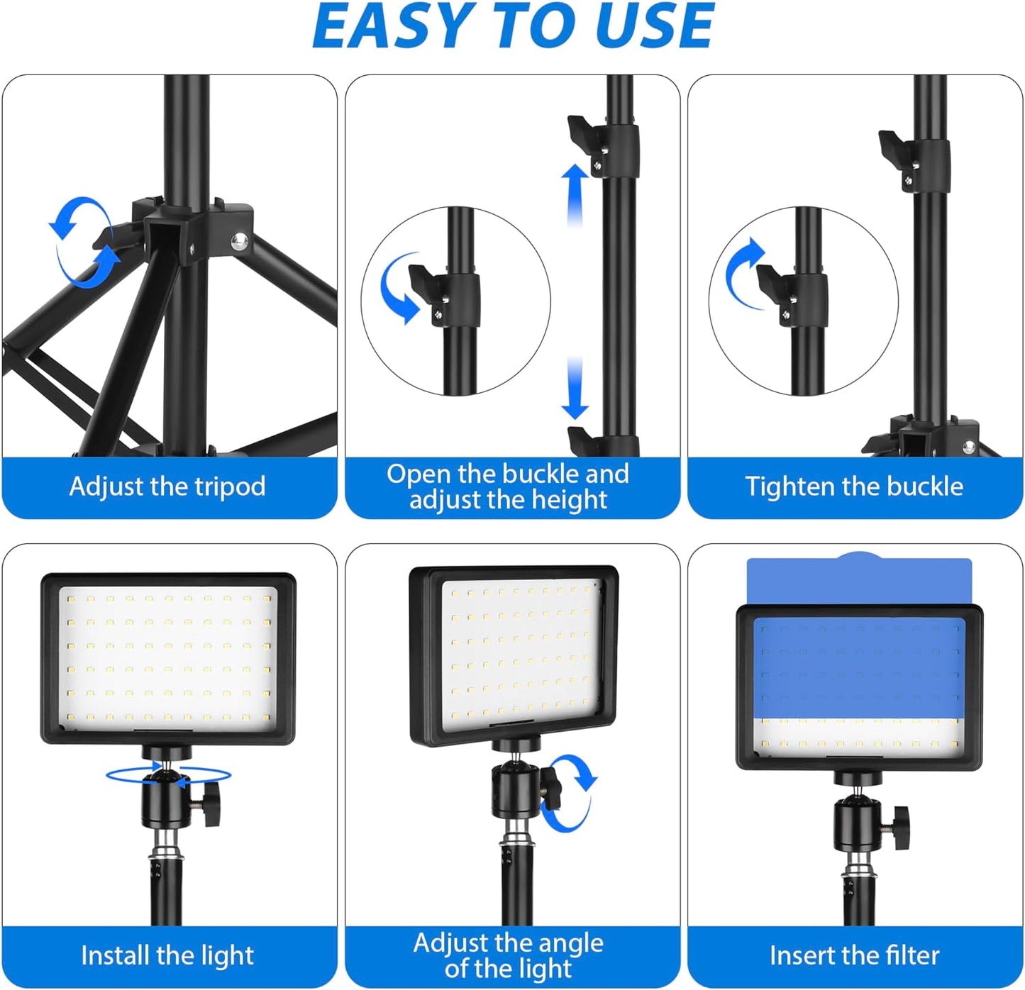 Ci-Fotto 2-Pack, Dimmable 5600K LED Photo Video Light USB LED Continuous Light Photography Light with Tripods and Color