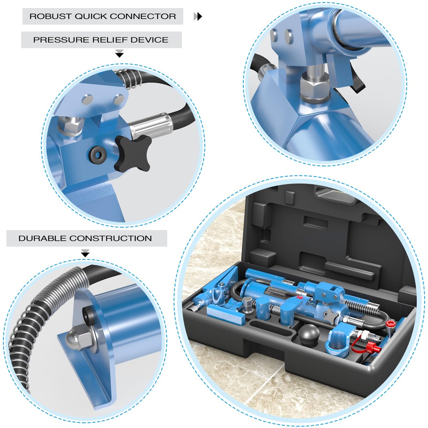 LARBANKE 10 Ton (22046 lbs Capacity) Porta Power Hydraulic Kit,17 PCS Porta Power Ram with Carrying Case and Gloves,Hydraulic Auto Body Frame Collision Repair Kit Set,for Car,Truck,and Farm