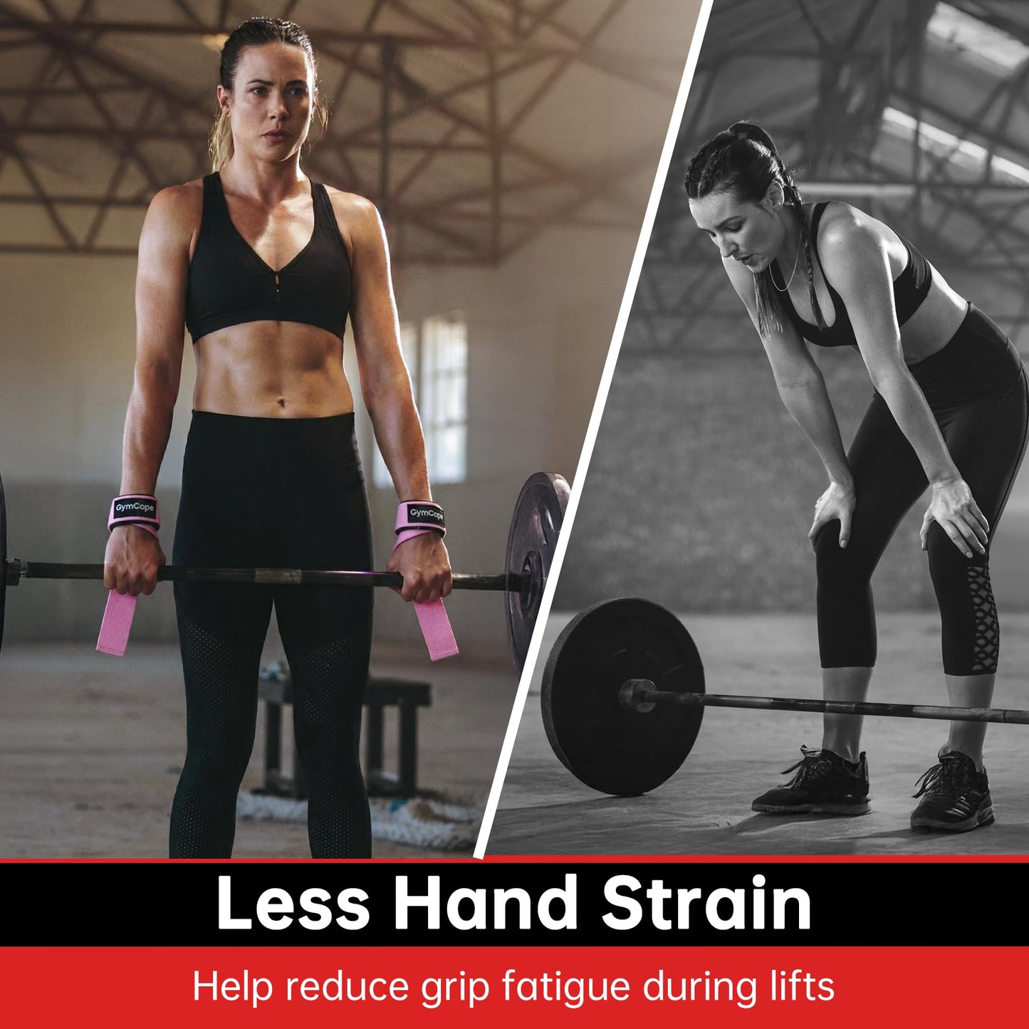 GymCope Lifting Wrist Straps for Weightlifting, Heavy Duty Wrist Straps for Deadlifts, Powerlifting, Bodybuilding and Strength Training, Secure Grip Support for Men Women, 1 Pair Pink