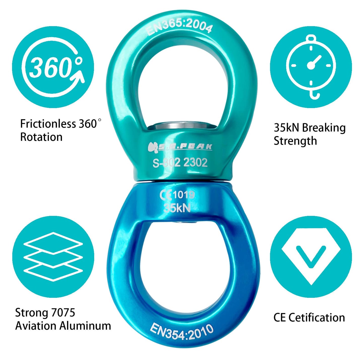 S.E.PEAK 35kN Swing Swivel, CE Certified 360°Rotational Device, Silent Hanging Accessory for Tree Swing, Aerial Dance