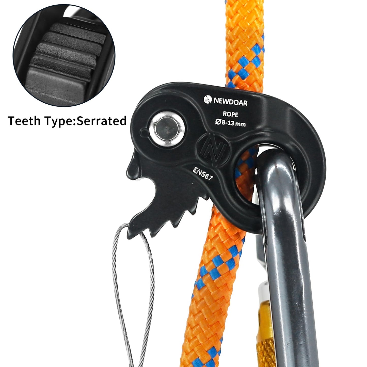 NewDoar Rope Ascender Lightweight Rope Clamp Ascender Riser Adjuster Fits 8-13mm Rope Self-Locking Grip for Rock Climbing,Protection Rescue,Rappelling,Gear Equipment(Black,Serrated Teeth)