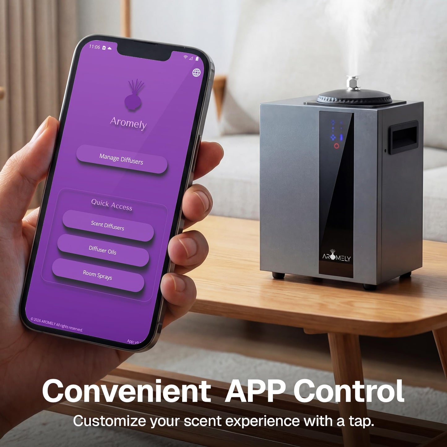 AROMELY HVAC Scent Diffuser – Nebulizing Waterless Diffuser for Home, Office, Large Room & Commercial Use – Smart Bluetooth App Controlled, Up to 4,000 SQFT – Cold Air Diffusion Technology – Black