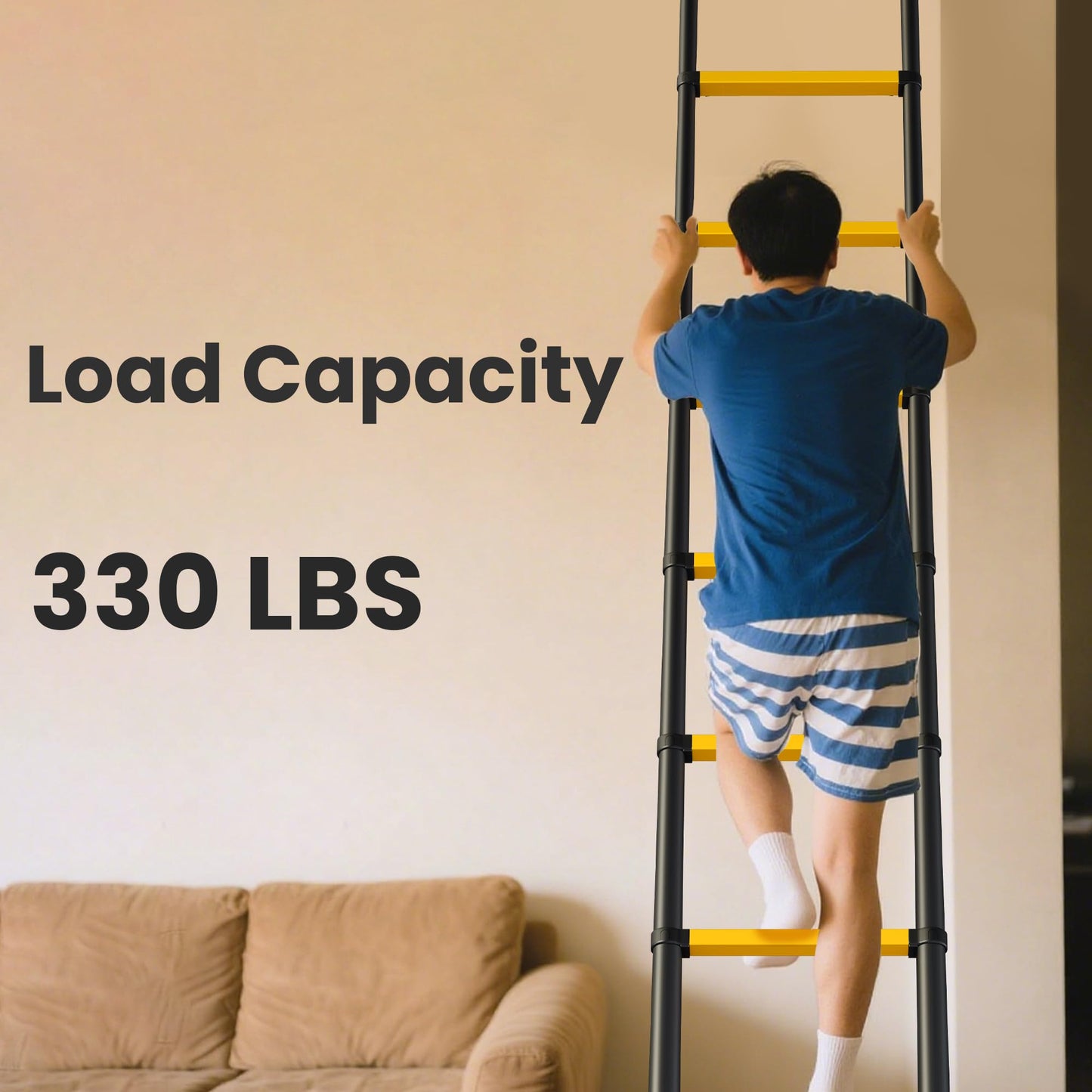 SINMEIRUN 20.3 FT Telescoping Ladder, Aluminum Extension Ladder, 330 lbs Load Capacity, Multi-Purpose Collapsible Ladder for Home and Work; Yellow