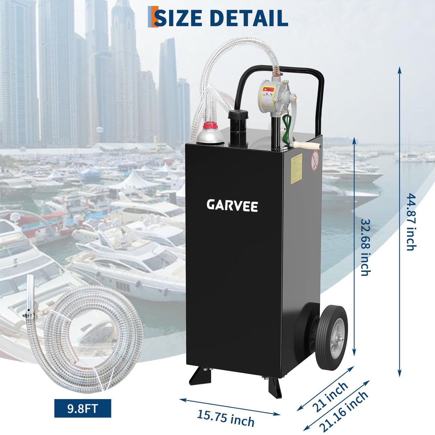 Garvee Fuel Transfer Tank with Pump, 35 Gallon Fuel Caddy, Gas Storage Tank, Gasoline Diesel Fuel Tank for Cars, Lawn Mowers, ATVs, Boats, More, Black