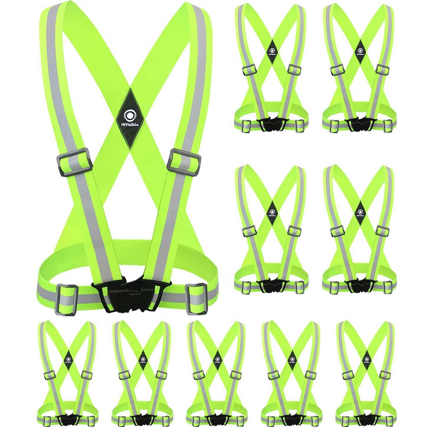 HiVisible | 10 Reflective Safety Straps Hi Vis Strap Vest Safety Suspenders Reflective Running Working Reflective Vest Straps