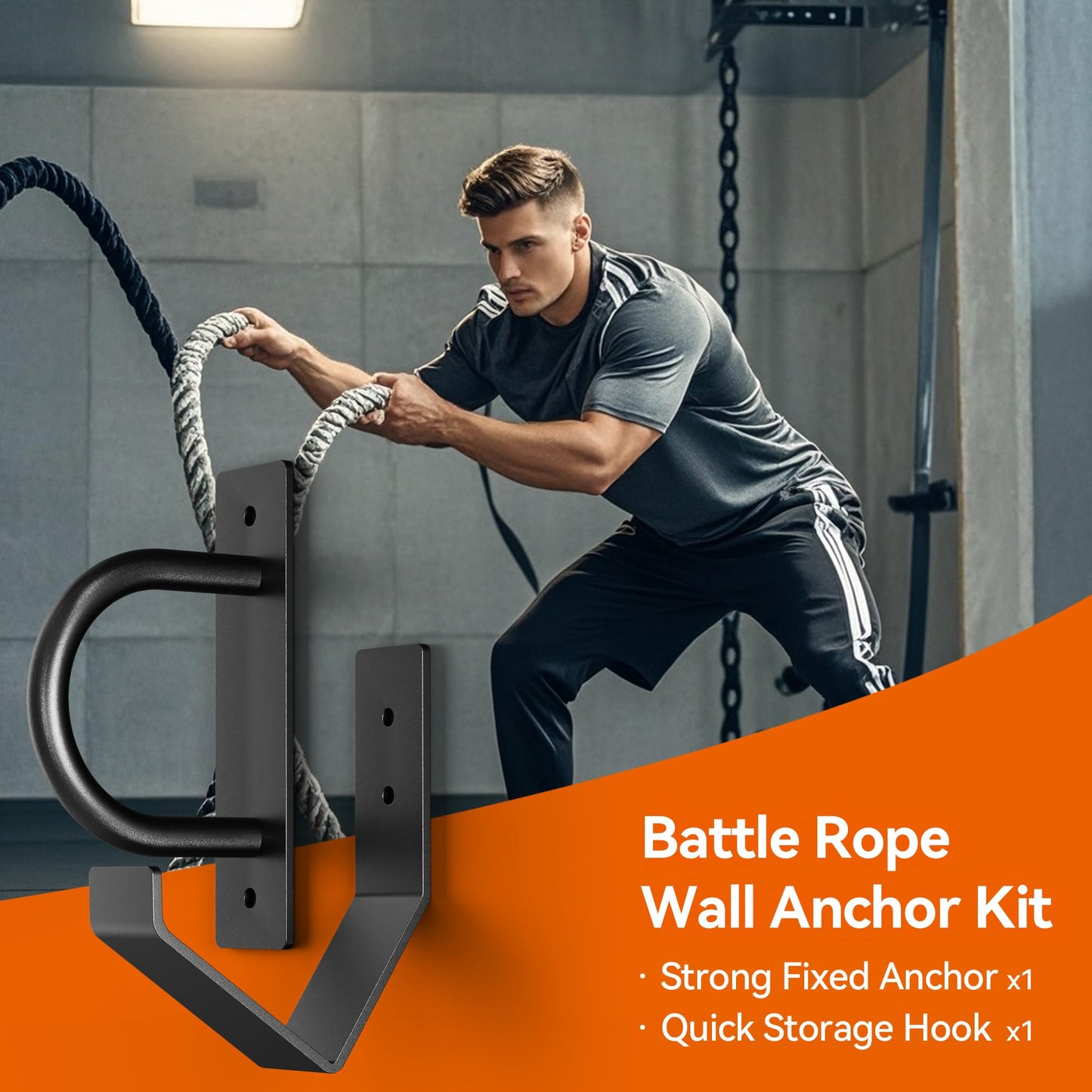 YUEYIN Battle Rope Wall Anchor Kit, Heavy Duty Steel Wall Anchor with Training Rope Organiser, Fitness Rope Wall Mount, Black