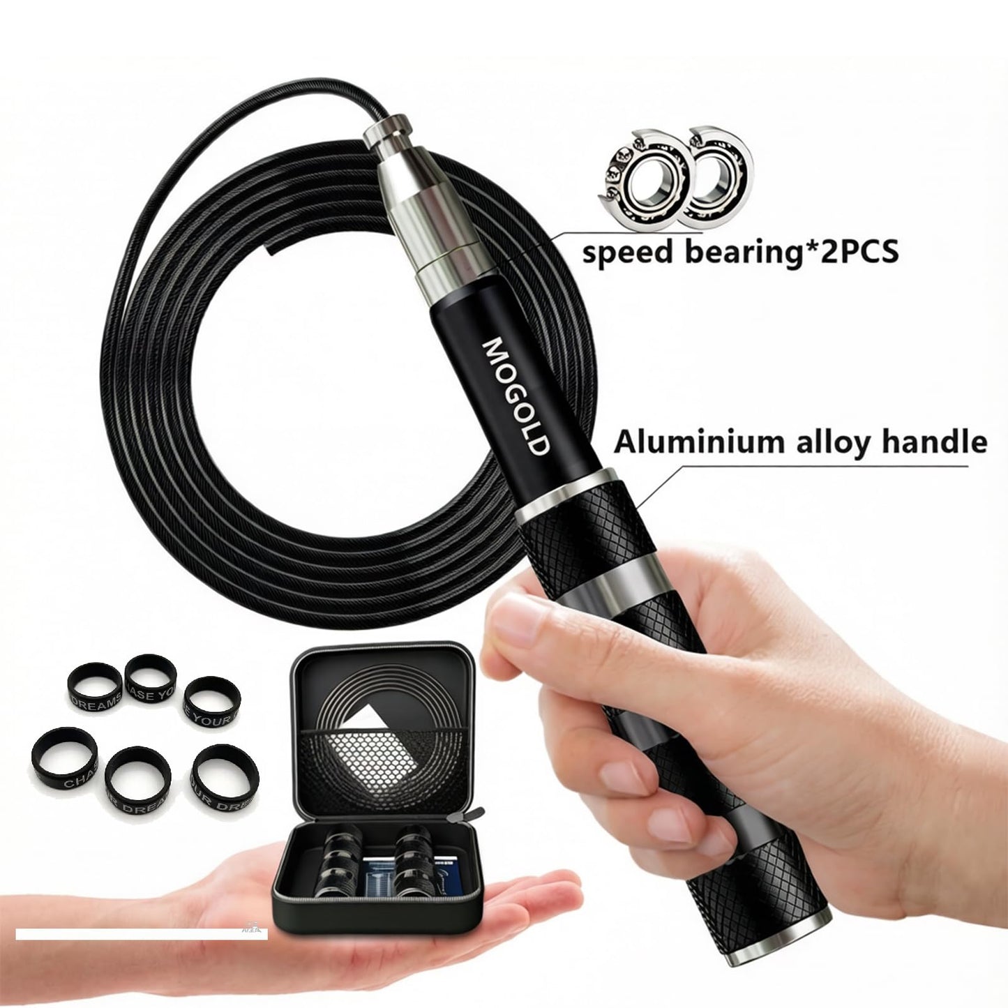 MOGOLD Speed Jump Rope for Crossfit & Boxing - Adjustable Length Skipping Rope with Durable PVC Cable for Men Women - Home & Gym Workout