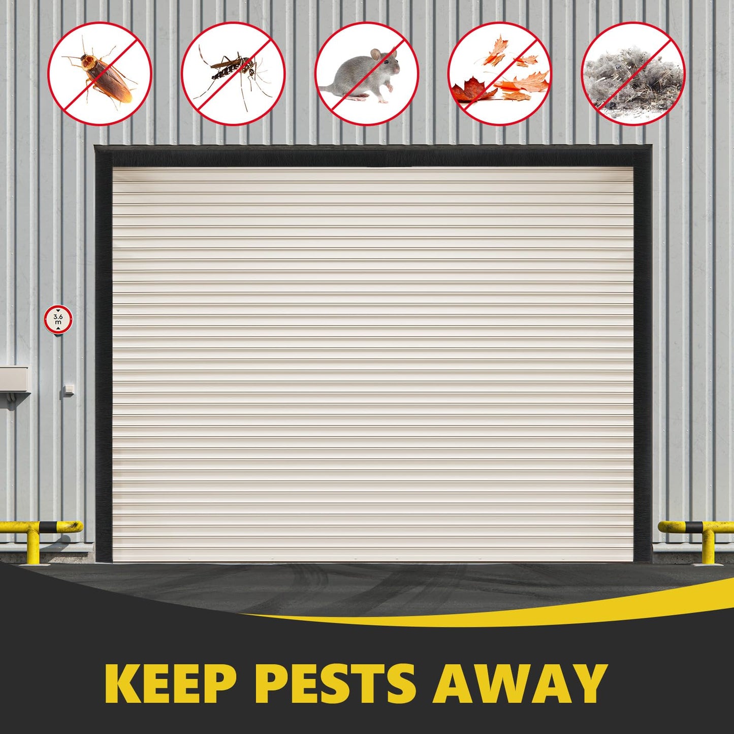 DoubleFill 10 x 10 ft Garage Door Brush Seal Kit, 3 Inch Roll up Door Seal with Aluminum Track, Heavy Duty Nylon Brush for Commercial Doors, Warehouse Barn, Energy Saving, Pest Proof, Black