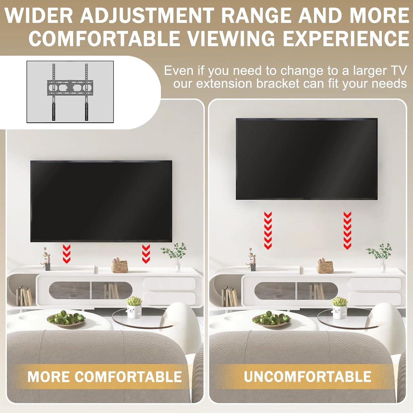 woiron 2 Vertical VESA Extender Plate Bracket Kit, TV Mount Extension Bracket Designed for Low VESA Pattern TVs
