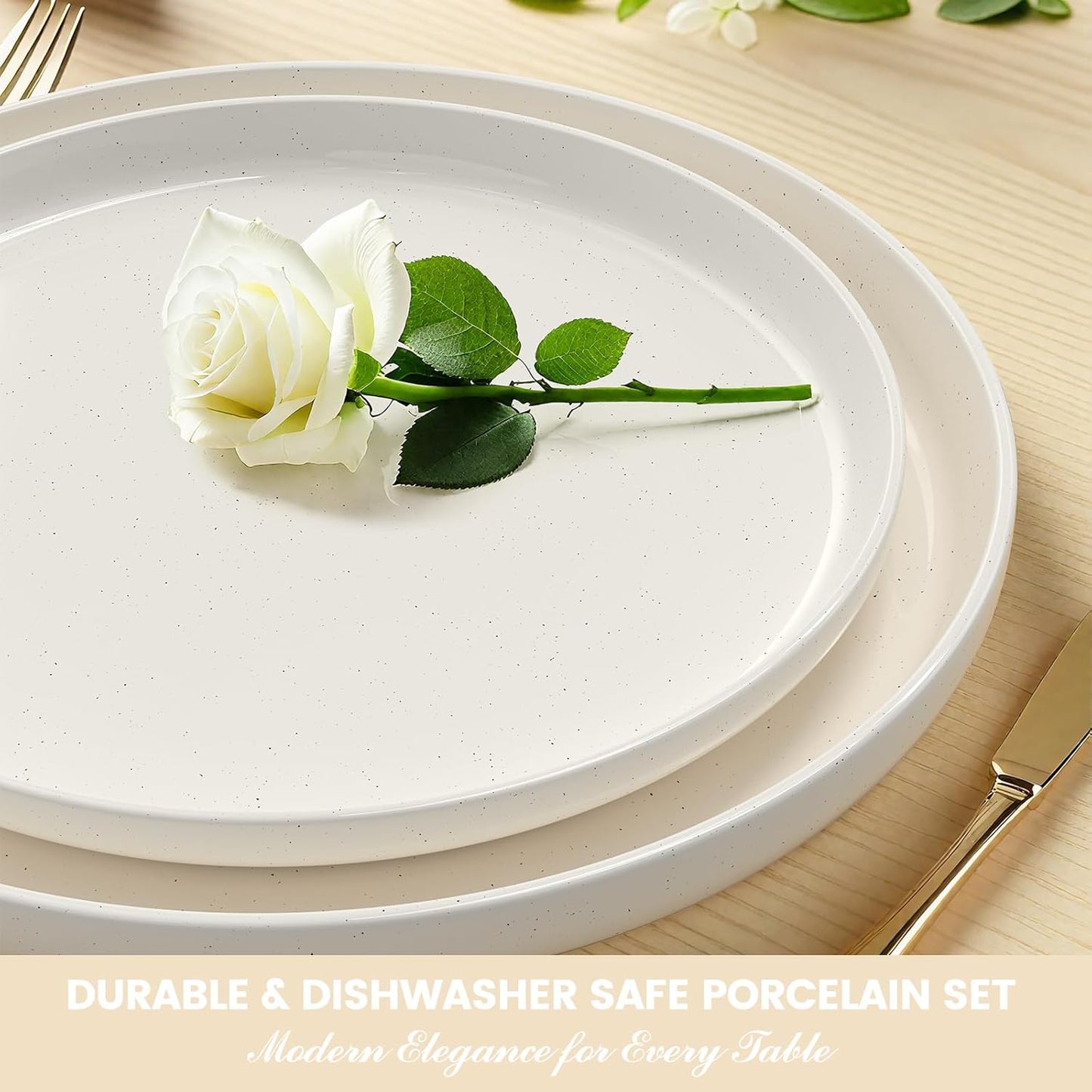 Skiennix Dinnerware Set - 12-Piece Ceramic Plates & Bowls Set for 4 | Scratch Resistant, Microwave & Dishwasher Safe, Cream White
