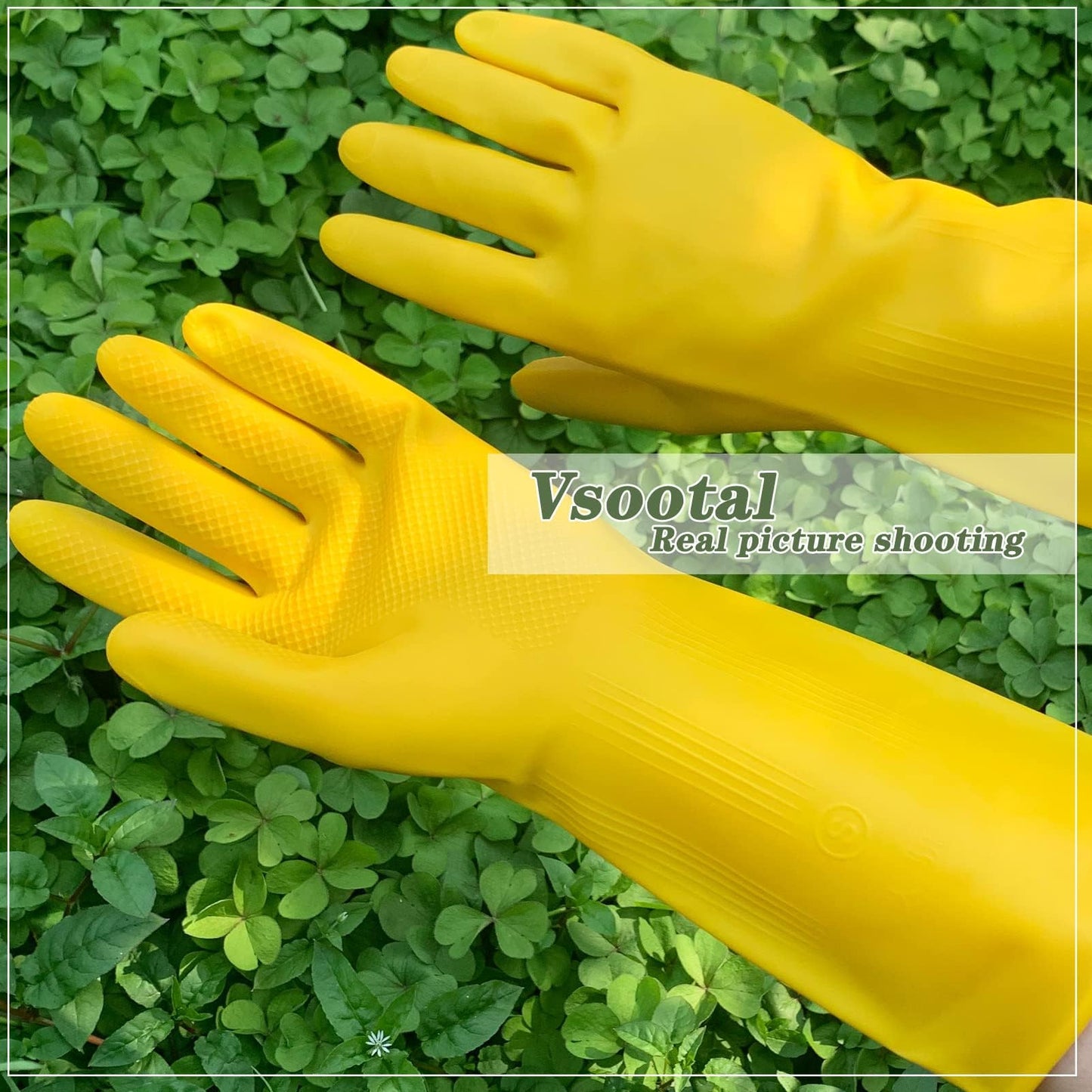 Vsootal 8 Pairs Reusable Household Cleaning Gloves, Rubber Kitchen Dishwashing Gloves,Extra Thickness, Long Sleeves, for Washing Dishes, Pet Care(X-Large, Yellow)