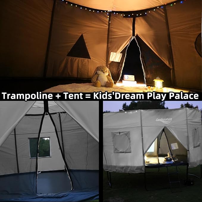 Gardenature 10FT/12FT/14FT Trampoline Tent(Tent Only), Fit Round Trampolines, Shade Cover with LED Light, Outdoor Trampolien Accessories, Anti-Tear