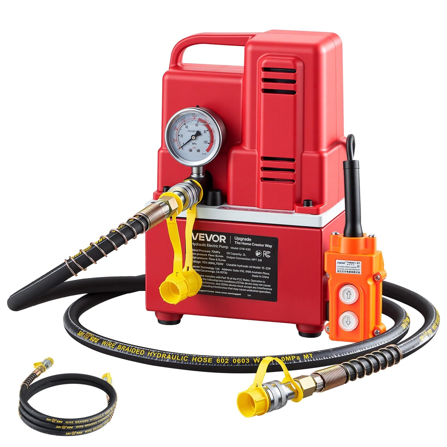 VEVOR Electric Hydraulic Pump, 750W 10,000 PSI, 120V Single Acting Electric Driven Hydraulic Pump Power Pack Unit, with Solenoid Valve, 0.53 Gallon / 2L, for Punching, Bending, Single Acting Cylinders