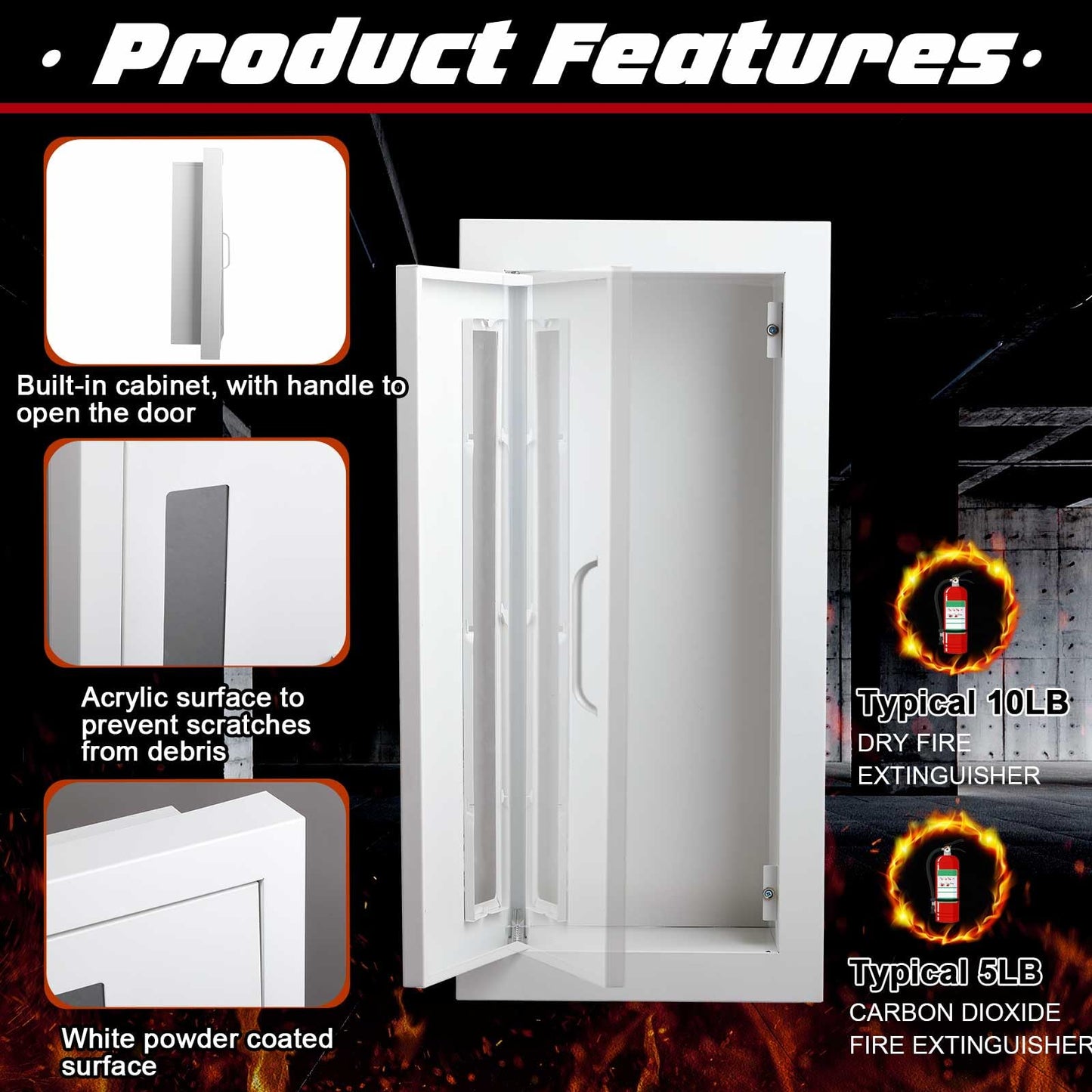 Zonon 2 Pcs Semi Recessed Fire Extinguisher Cabinet Industrial Architectural Wall Cabinet, Door with Handle Version for 10 Pound Dry Chemical Fire Extinguisher White
