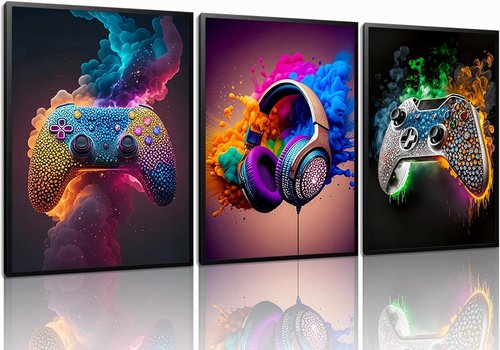 Gaming Room Canvas Wall Art Set by [Brand Name] - 3 Game Posters for Boys' Room | Unframed 12x16 In