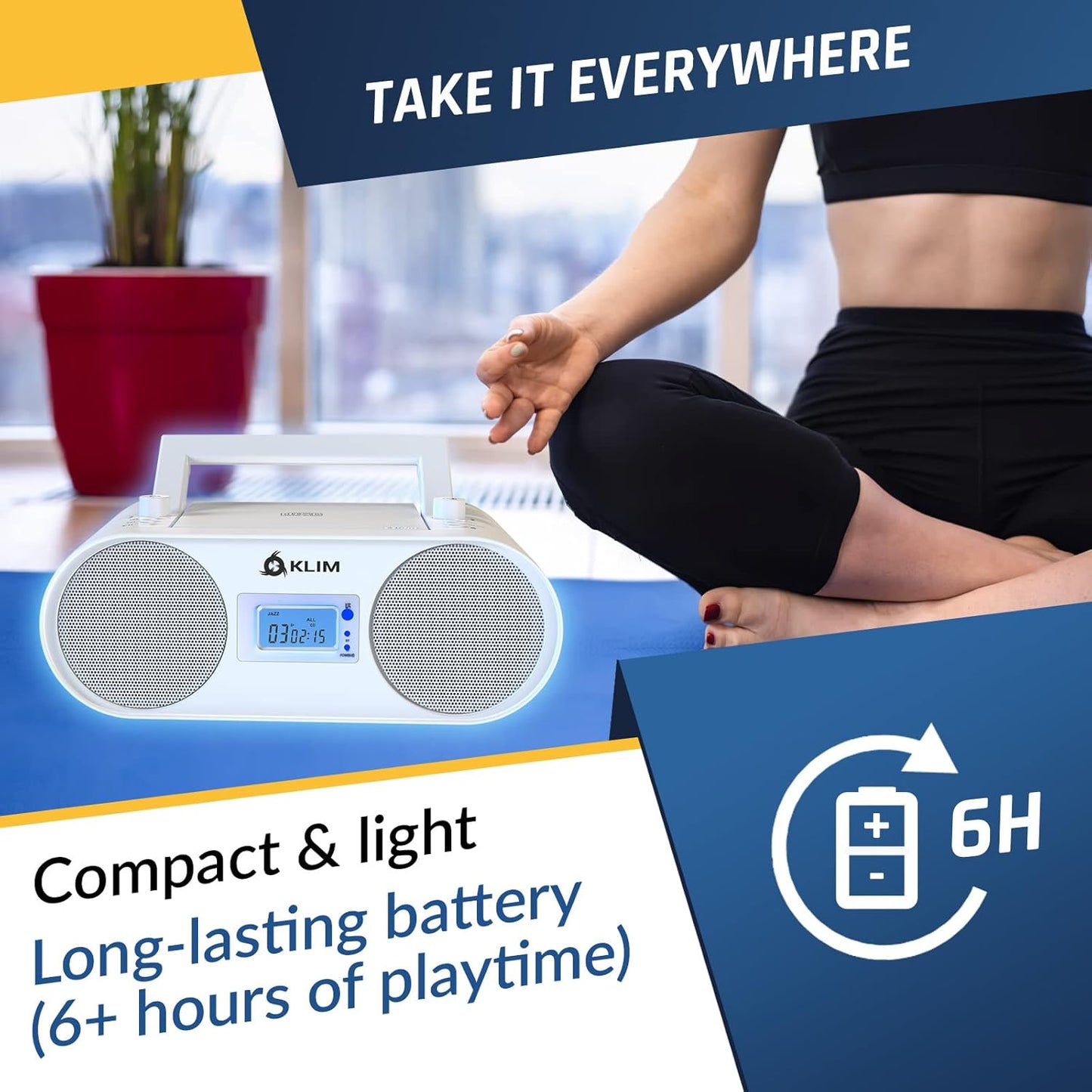 KLIM B4 MP3 Boombox CD Player Portable Audio System - New - AM/FM Radio with CD Player Bluetooth AUX USB - Wired