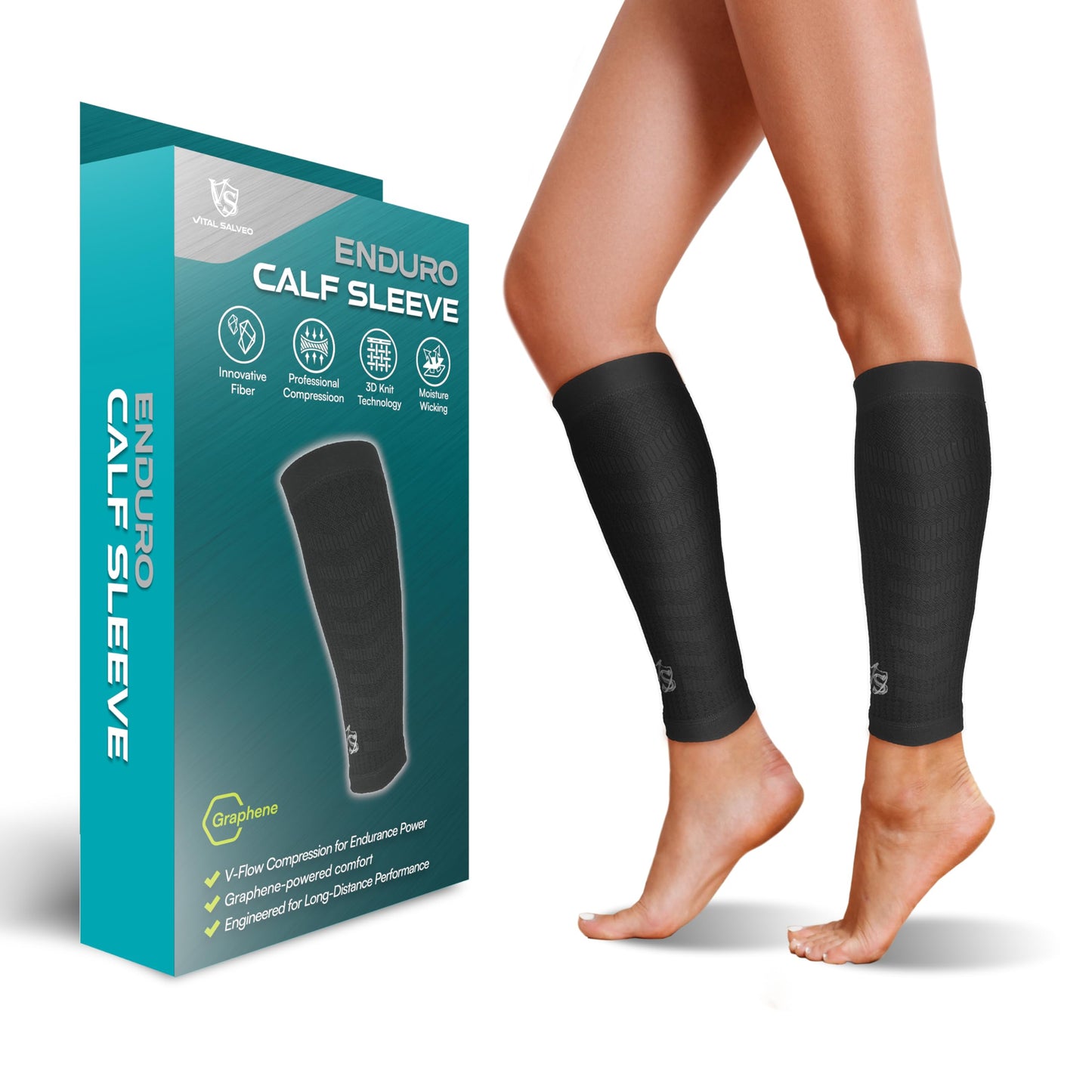 Vital Salveo Graphene Endurance Calf Sleeve - V-Flow Support for Muscle Pain Relief(1 Pair)
