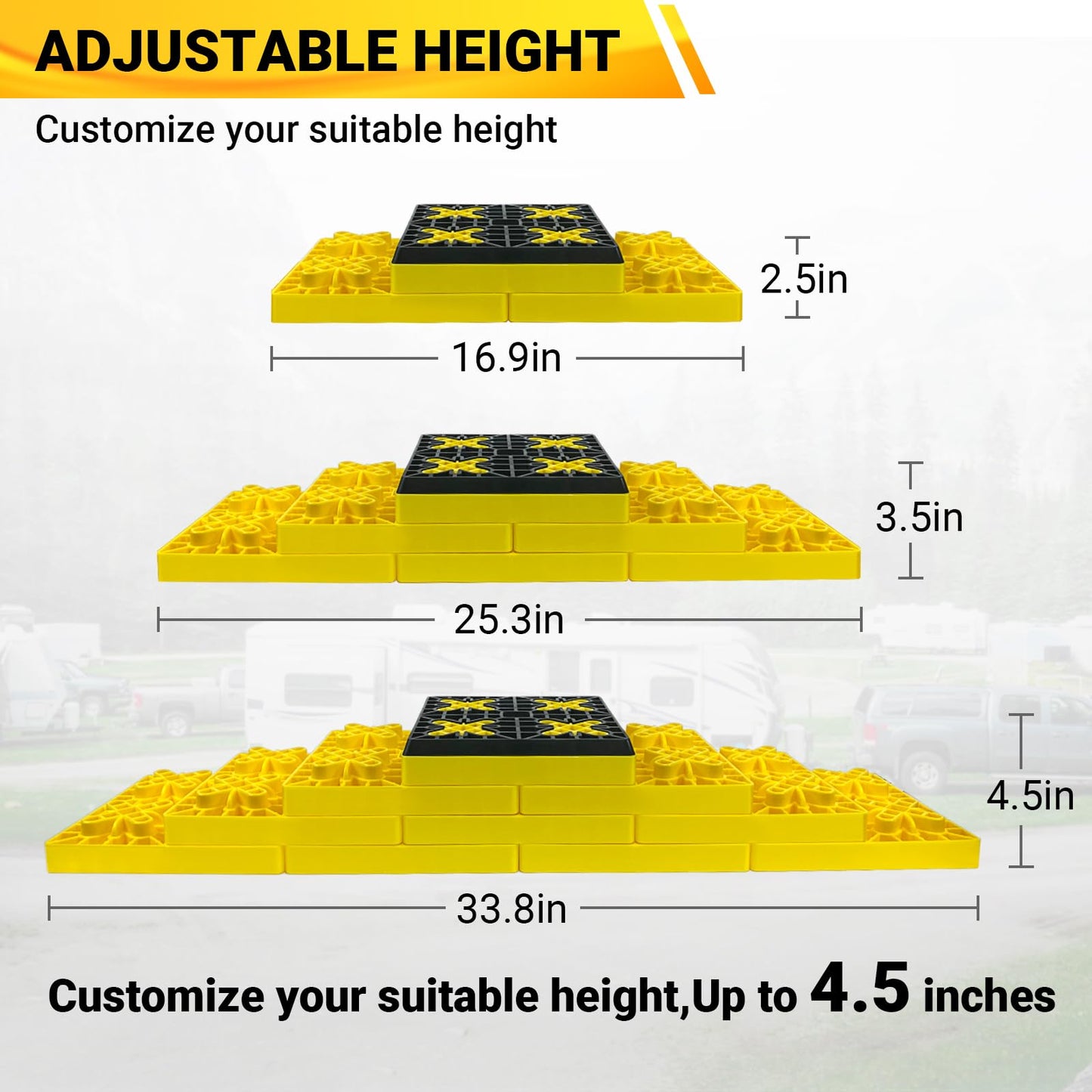 ROBLOCK Rv Leveling Blocks 12 Pack (2 Rubber Top), Camper Leveling Blocks Sturdy Stackable Jack Blocks with Carrying Bag, Multifunctional Wheels Stabilizer Blocks Suit for Camper Travel Trailer