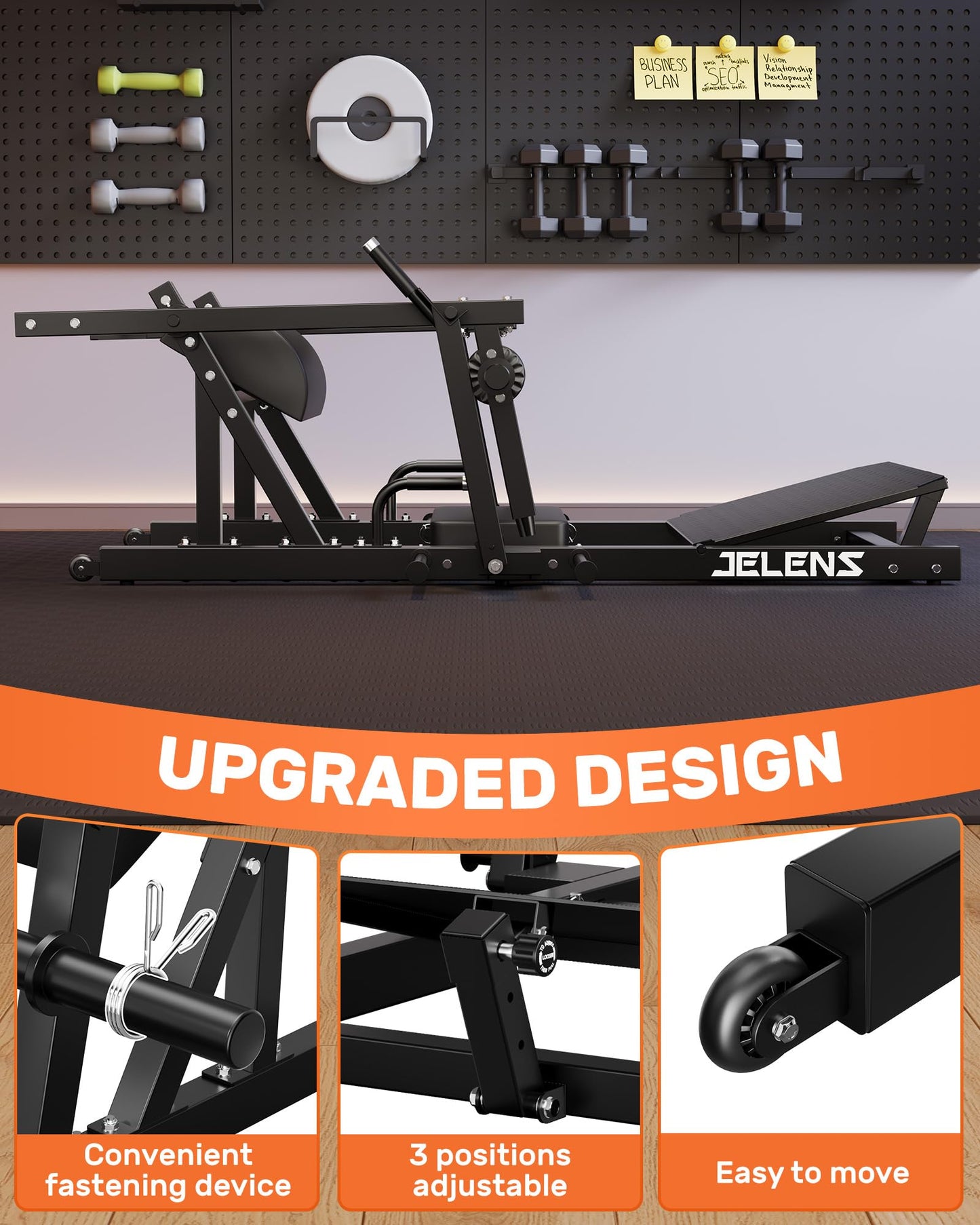 JELENS Hip Thrust Machine, 800LB Glute Bridge Machine with Weight Holder, Heavy Duty Plate-Loaded Butt Workout Equipment, Glute Trainer for Home Gym (Black, 70lbs Black Weight Package)