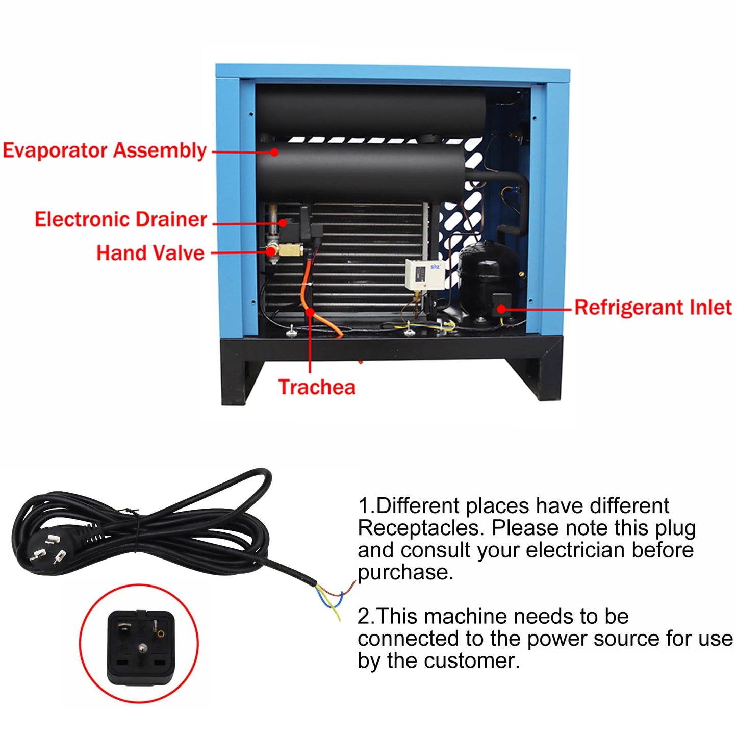 HQHAOTWU 7.5C Refrigerating Dryer Air Compressor Refrigerated Air Drying System 35 CFM Flow Capacity 30HP Air Compressors 220V