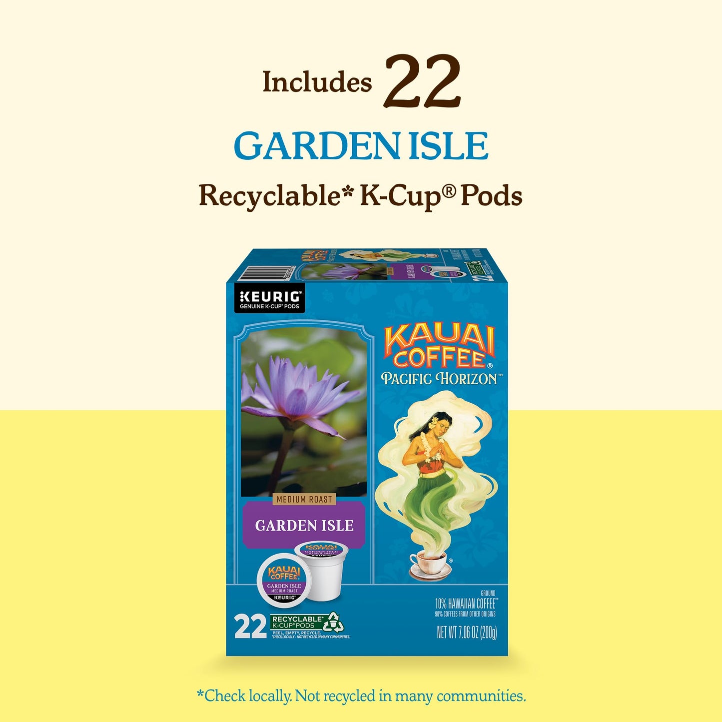 Kauai Coffee K-Cup Pods for Keurig Brewers – Arabica Coffee, 10% Hawaiian – Medium Roast, Bright Aroma With Light Floral Notes – Garden Isle, 1 Pack of 22 Single Serve K-Cups