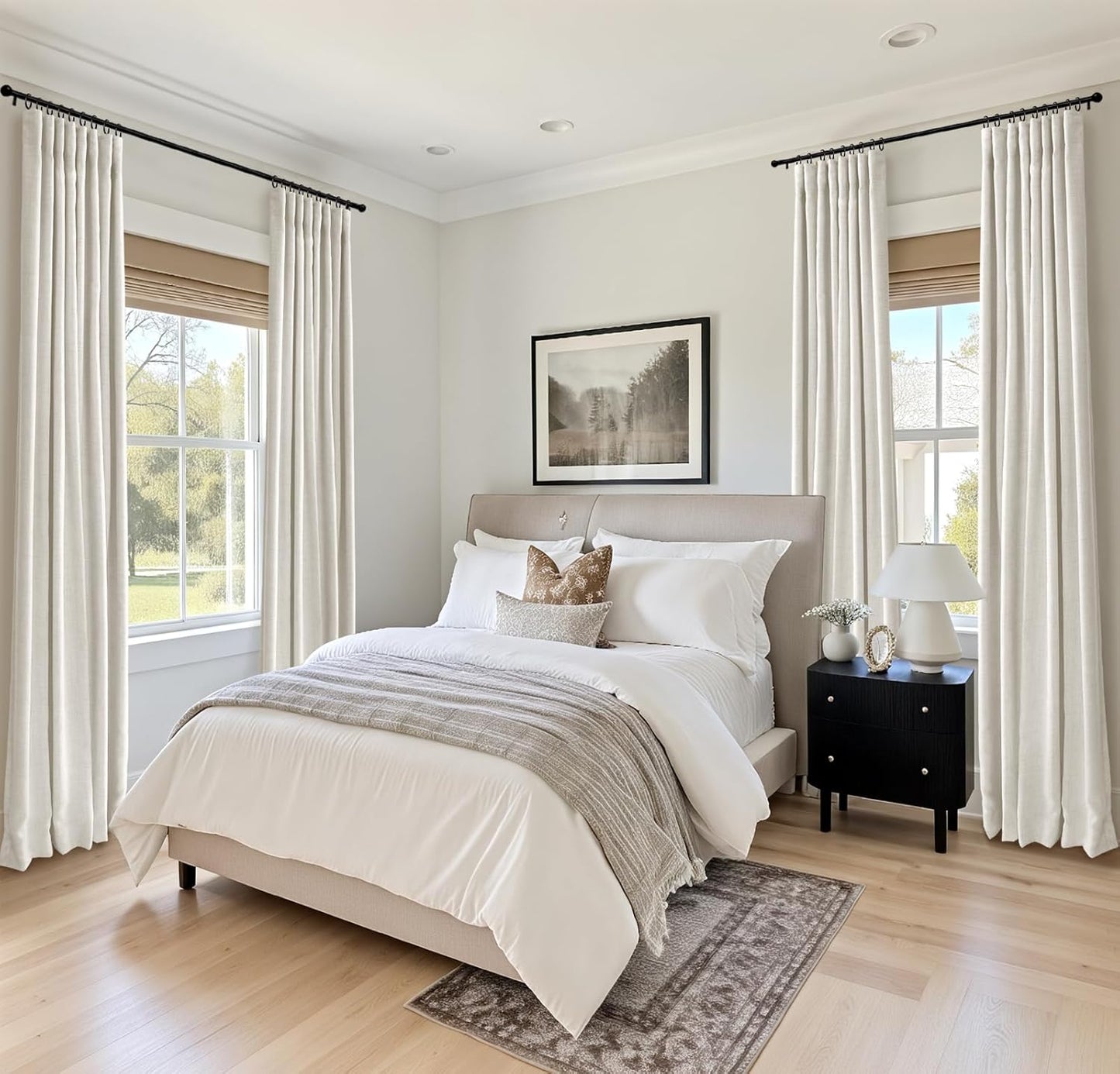 Skiennix 100% Blackout Curtains - Thermal Insulated Faux Linen | 84-Inch Length, 2 Panels, Beige