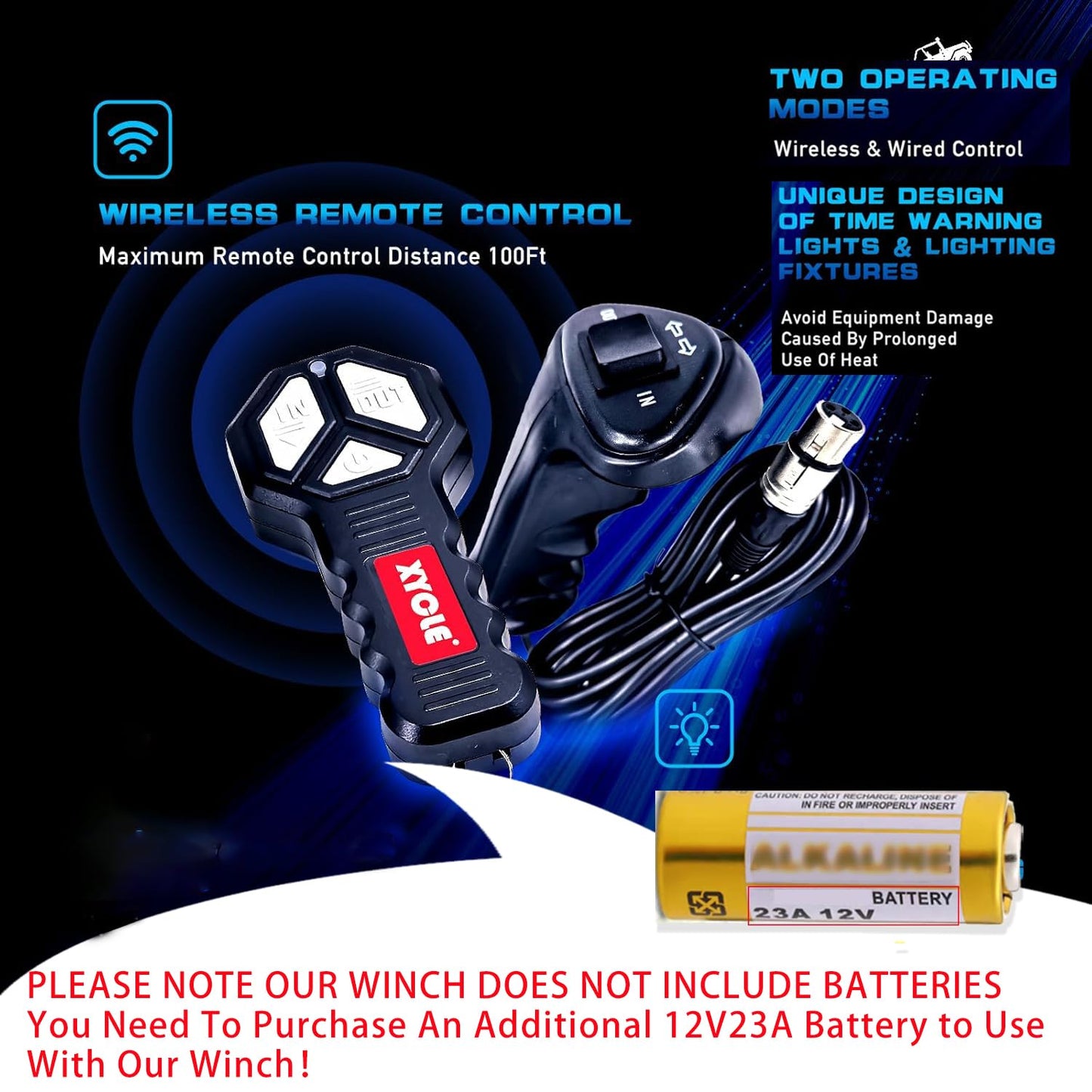 XYCLE 12000lbs Electric Winch 12V IP68waterproof Off-Road Vehicle Rescue winchs with2wireless Remote Controls and1/2"Synthetic Rope Suitable for Towing SUVs,Loggers,Trucks,Trailers,Jeeps,4WD(Black)