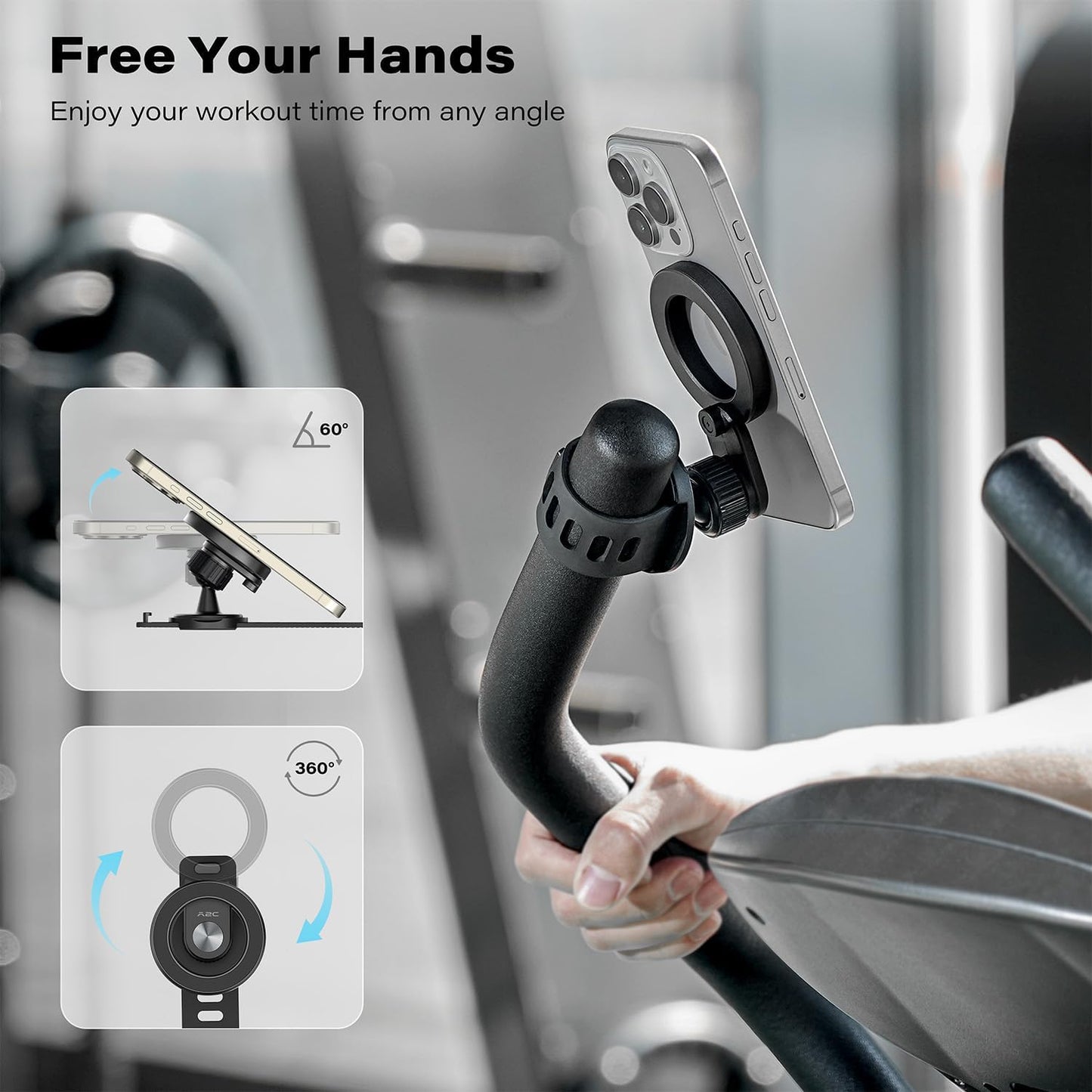 A2C Phone Holder for Peloton Bike, Stroller Phone Holder with Strong Magnets, Rotatable & Foldable Magnetic Phone Mount