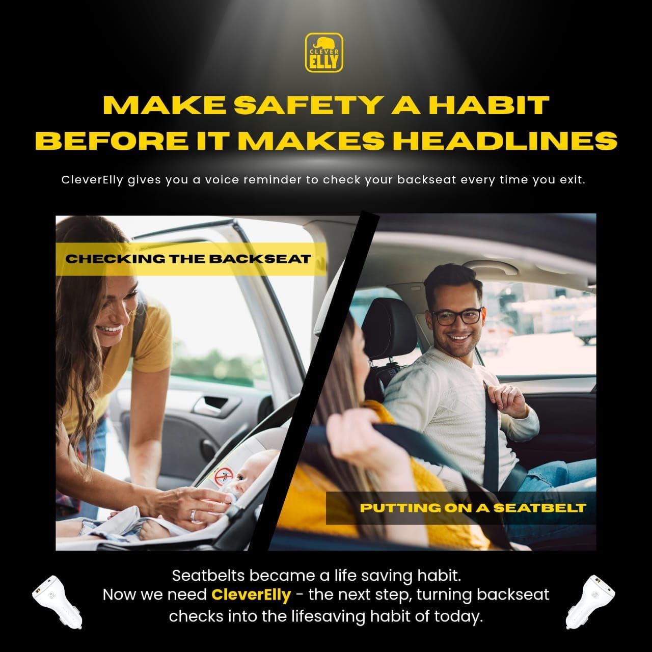 Cleverelly A Fast Charger that Helps You Build The Habit of Checking The Backseat-Newborn Essential | Clever Elly No