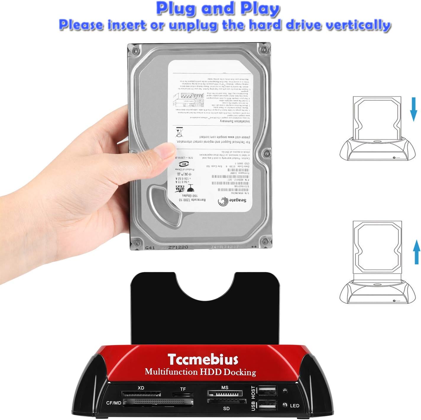 Tccmebius TCC-S862-US 2.0 2.5 3.5 Inch 1 2.0 2.5" 3.5" Hard Drive Docking Station, USB to SATA IDE Dual Slots External
