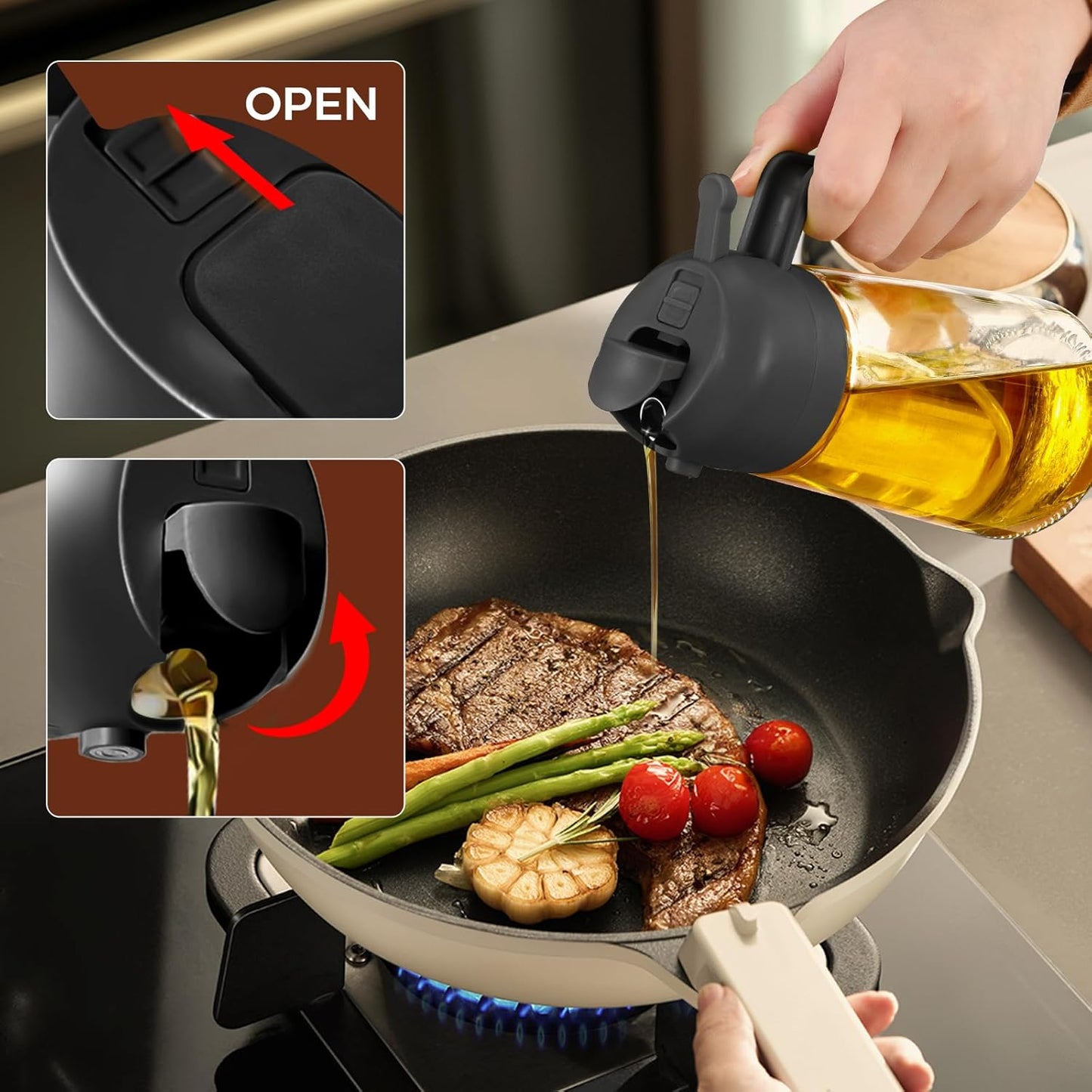 YARRAMATE Glass Olive Oil Sprayer Set - 4Pcs 16oz with Stickers, Non-Slip Mats & Cleaning Brush | Perfect Kitchen Gift