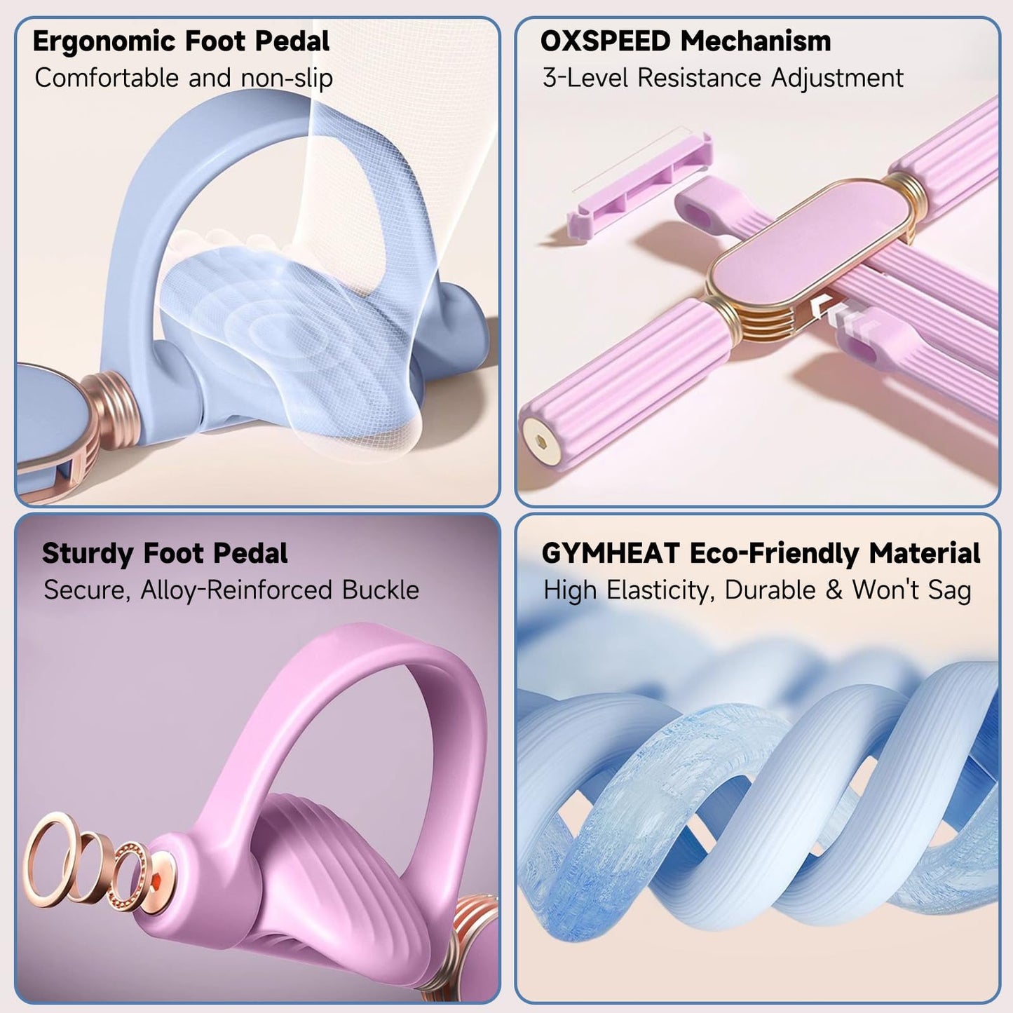Foot Pedal Resistance Band - 3-Lvl Adjustable Multifunction Tension Rope, Solid Latex Tension Band Stirrup Puller, Suitable for Slimming, Stretching, and Rehabilitation Exercises (Pink)