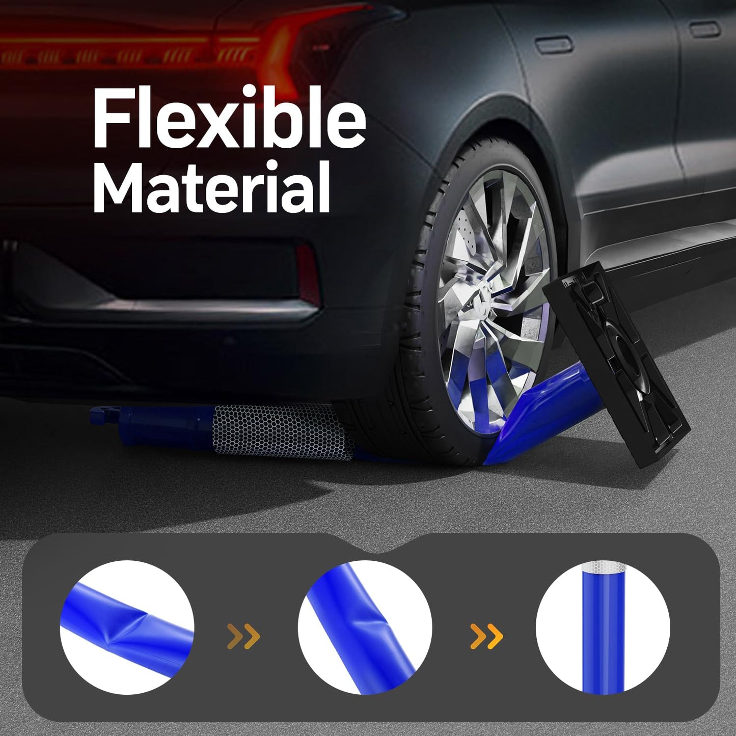 BATTIFE 45" Delineator Post with Base, Traffic Delineator Cones with Reflective Collar for Driving Practice, Construction Work (3, Blue, 45 inch)