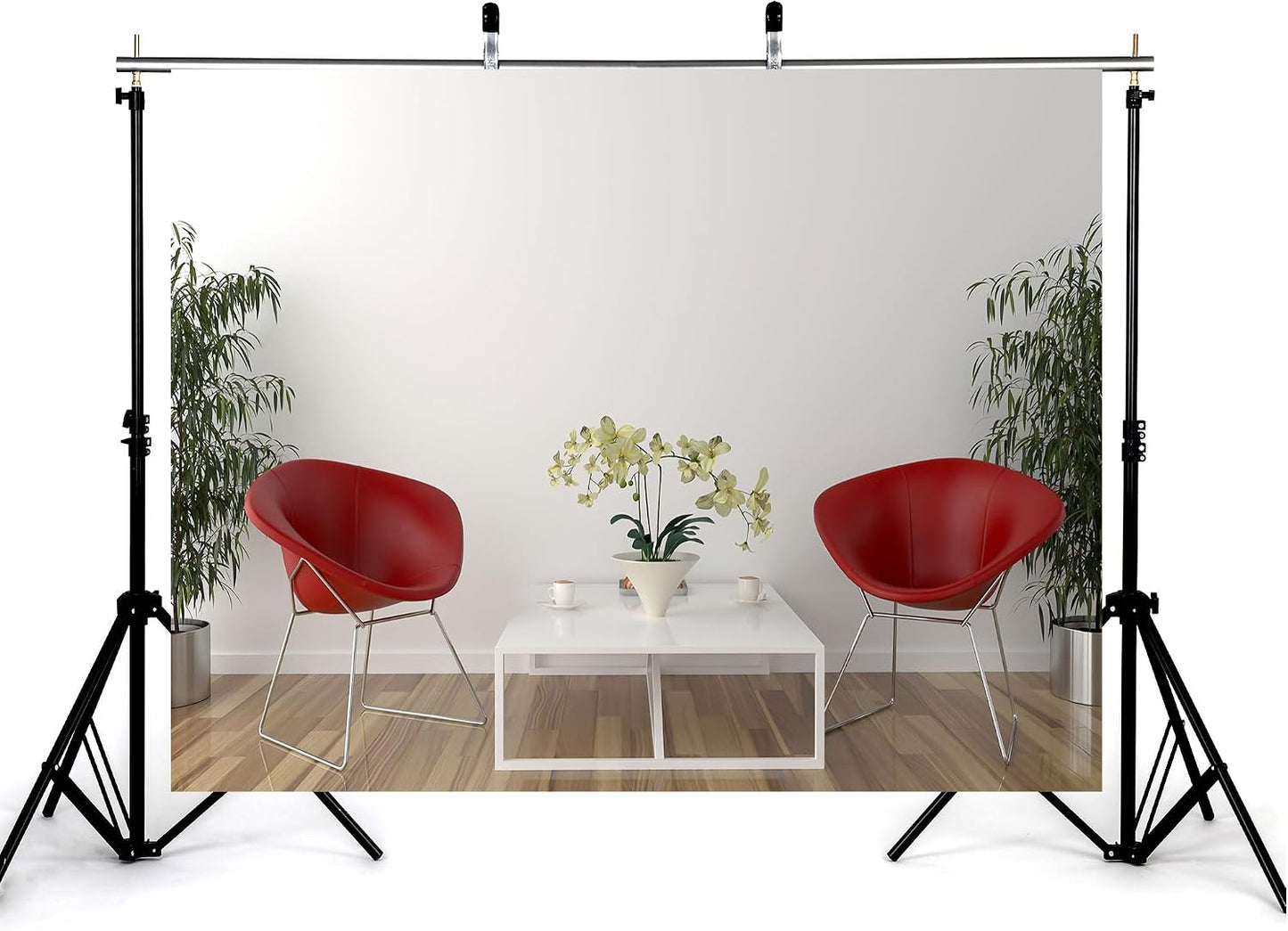 KeyWork 5x4ft Modern Red Accent Chairs Backdrop Contemporary Interior Photography Background for Minimalist Party