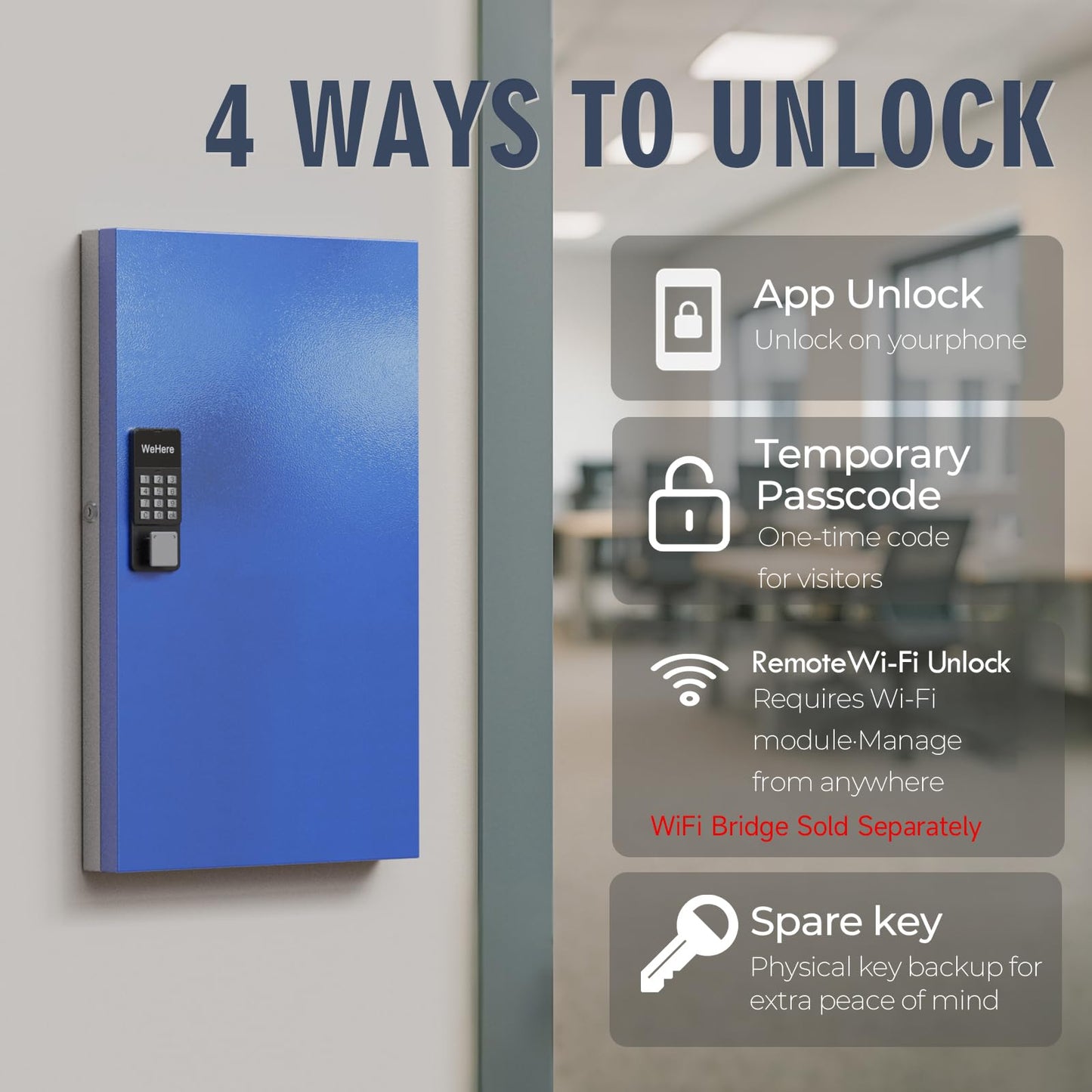 WeHere 96 Key Lock Box, Smart Key Cabinet with Key Management System, App, Bluetooth, Dynamic/Static Password, WiFi Unlock(Sold Separately), Wall-Mount Commercial Key Storage Box for Office, School