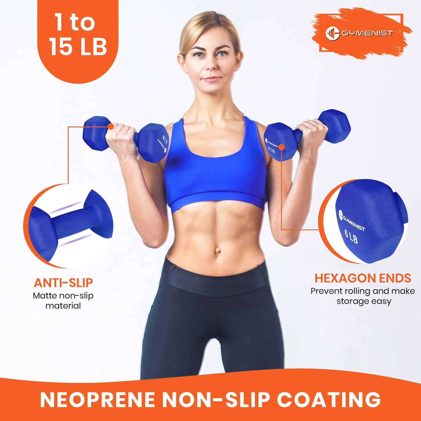 GYMENIST Pair of Dumbbells Set of 2 Soft Non Slip Grip Dumbbells Pair Covered with Neoprene (1 LB)