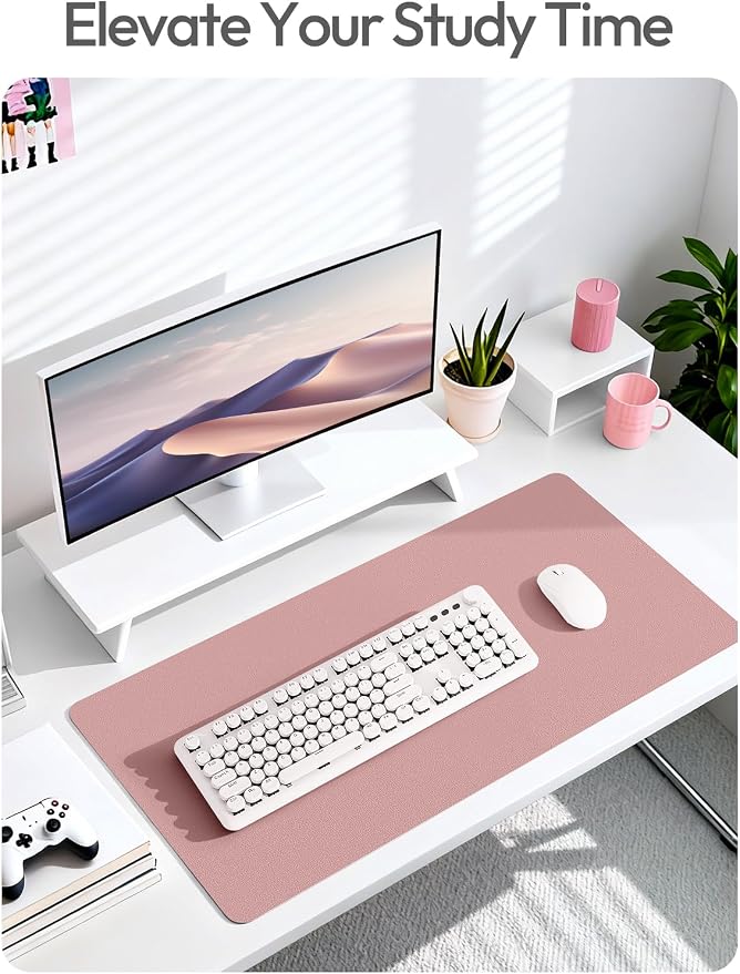YSAGi Leather Desk Protector, Office Mat, Large Mouse Mat, Non-Slip PU Leather Blotter, Laptop Desk Mat, Waterproof Writing Pad for Office and Home(Pale Mauve, 42" x 17.2")