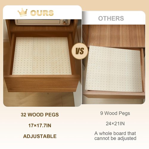 Kigley 3 Pcs Wood Pegboard Drawer Organizer with 32 Pegs Wooden Peg Board Drawer Shelf Organizer Adjustable Peg System for Dishes Plate Pot Container Cookware Utensil Kitchen(17 x 5.91 in)