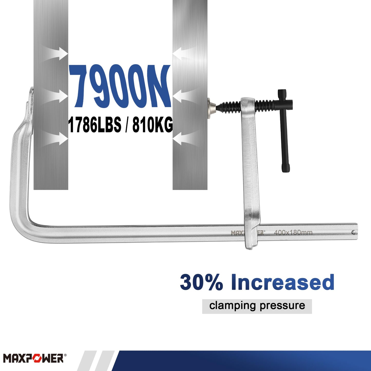 MAXPOWER 15-5/8" x 7-1/8" (400 x 180 mm) Deep Throat F Clamp, Heavy Duty Clamp for Welding, Rail Size 1" x 15/32", Pack of 4