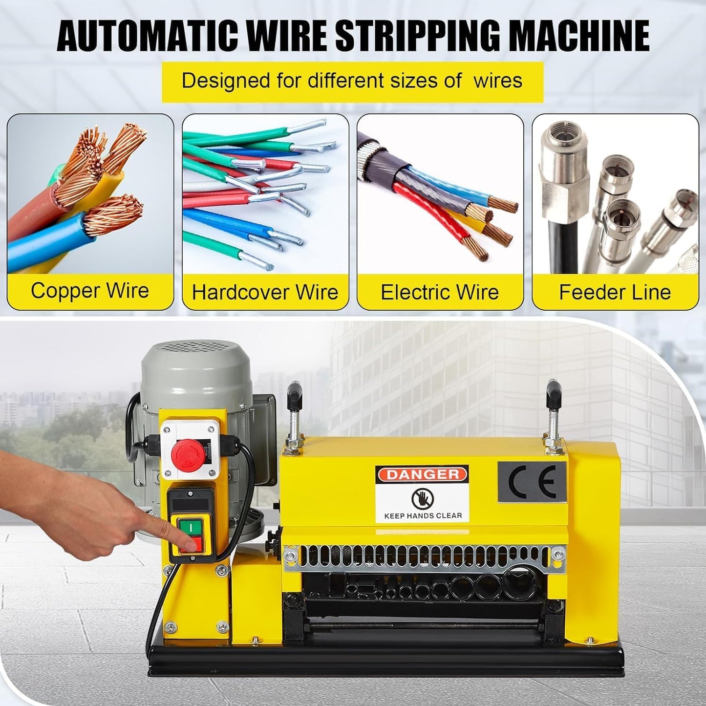 Wire Stripping Machine 0.06 inch -1.5 inch, 370w Portable Powered Wire Stripper Machine, 11 Channels 10 Blades & 65ft/minute, Automatic Wire Stripping Tool for Recycling Copper Wire