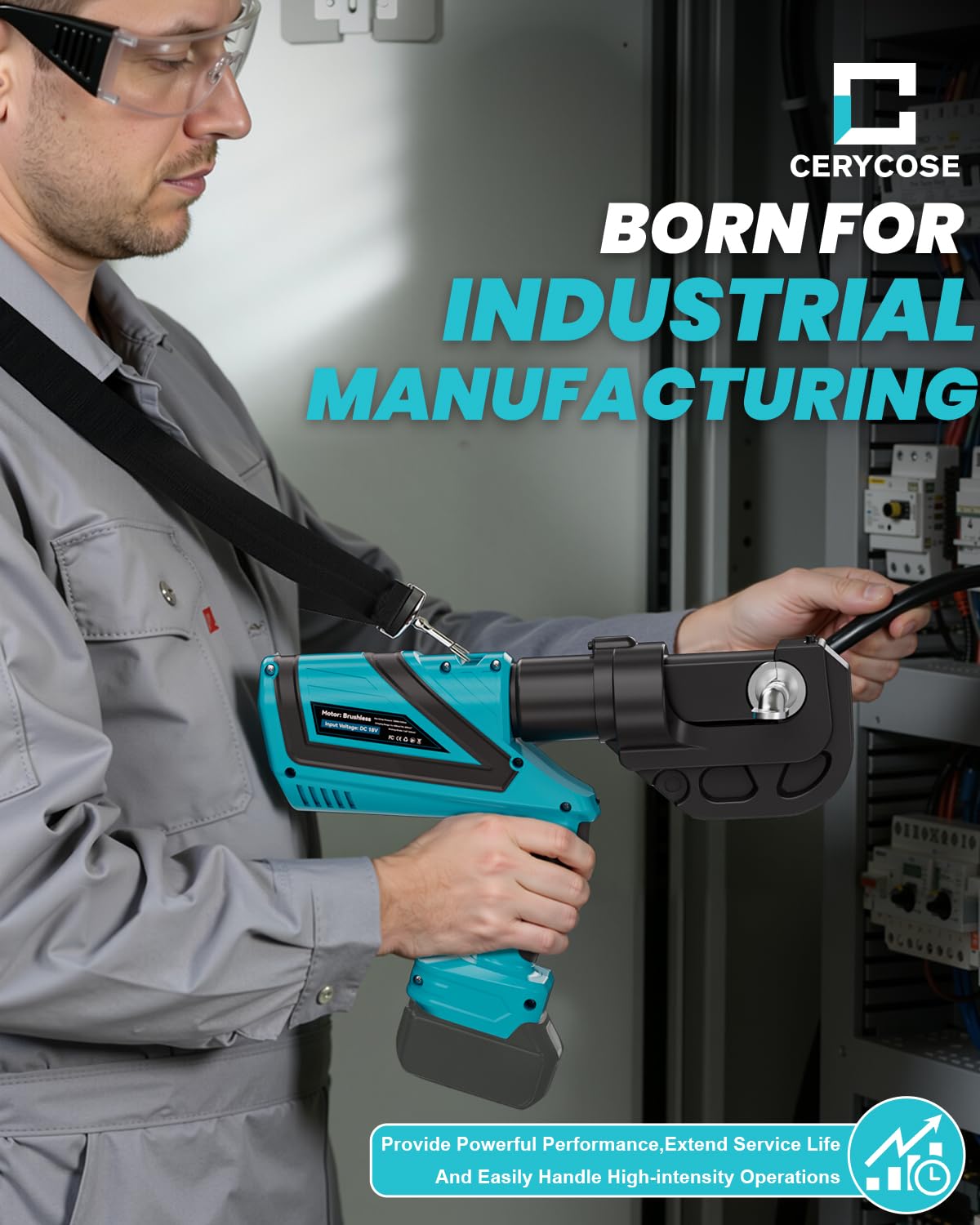 CERYCOSE Electric Hydraulic Cable Lug Crimping Tool, 12 Ton Hydraulic Crimper Compatible with Makita 18V Battery, Electrical Terminal Cable Wire Fiber Crimper Kit with 12 Dies, 6AWG-800MCM, Tool Only