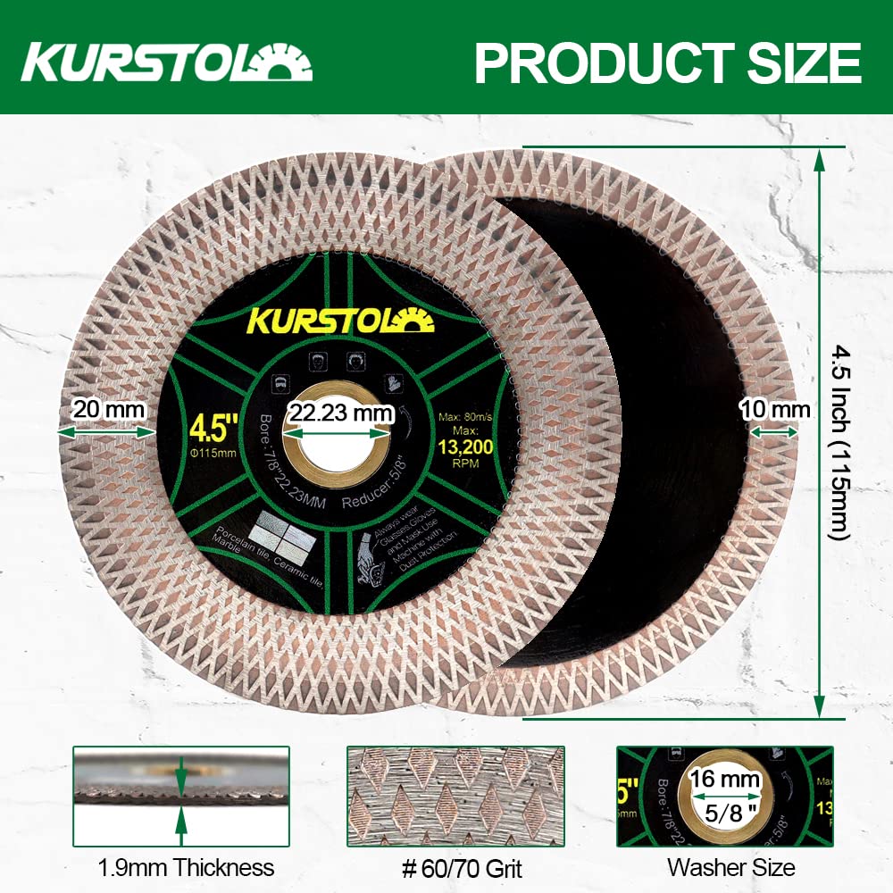 KURSTOL Tile Hole Saw Kit - 11pcs Diamond Core Drill Bits 6/6/25/35/50/65/75/102mm+2" Beveling Chamfer Bit+4.5" Blade Cutting Disc+SDS Shank to 5/8-11" Thread for Porcelain Ceramic Granite Marble