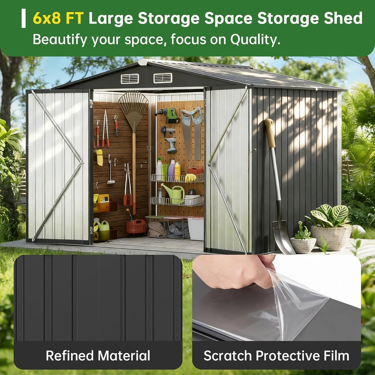 Metal Storage Shed & Outdoor Storage, Outdoor Steel Storages Shed with Sloping Roof, Utility and Tool Garden Sheds for Patio Lawn Yard