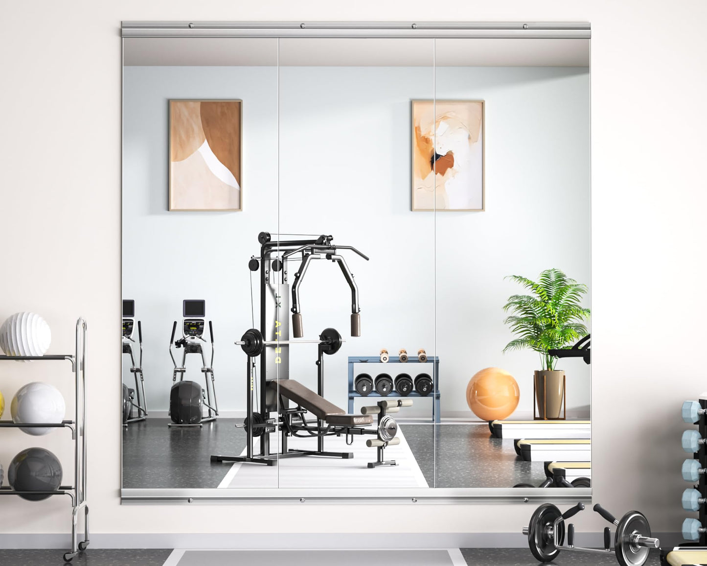 Hasipu Home Gym Mirror 55" L x 17" W - 3PCS Large Full Body Mirror for Yoga, Fitness, Garage, Dance Studio, Wall-Mounted, 0.16in Tempered Glass Frameless