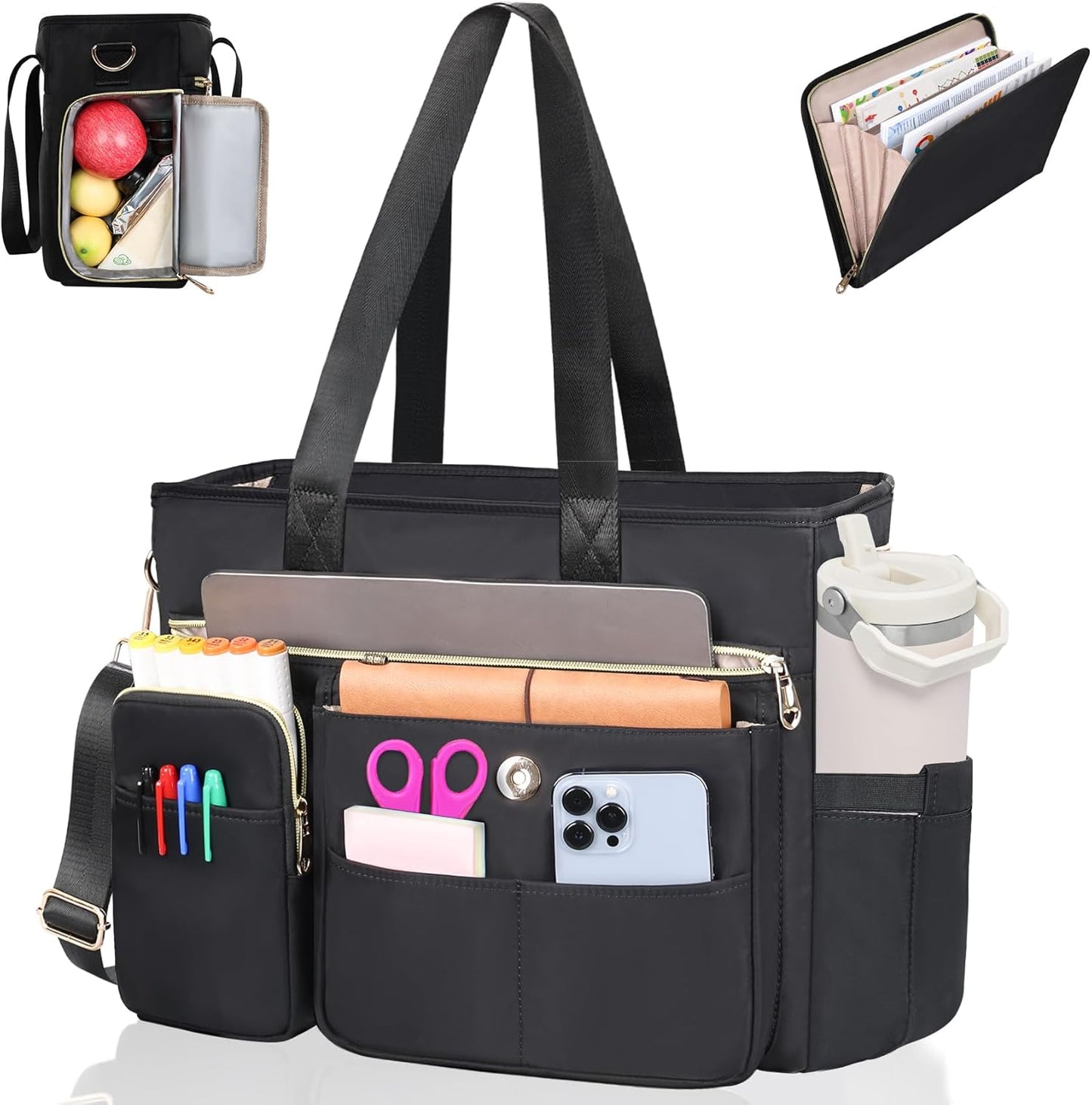 ESTARER 2Pcs, 15.6'' Women Teacher Tote Bag Laptop Work Bag Computer bag with Expandable File Folder, Large